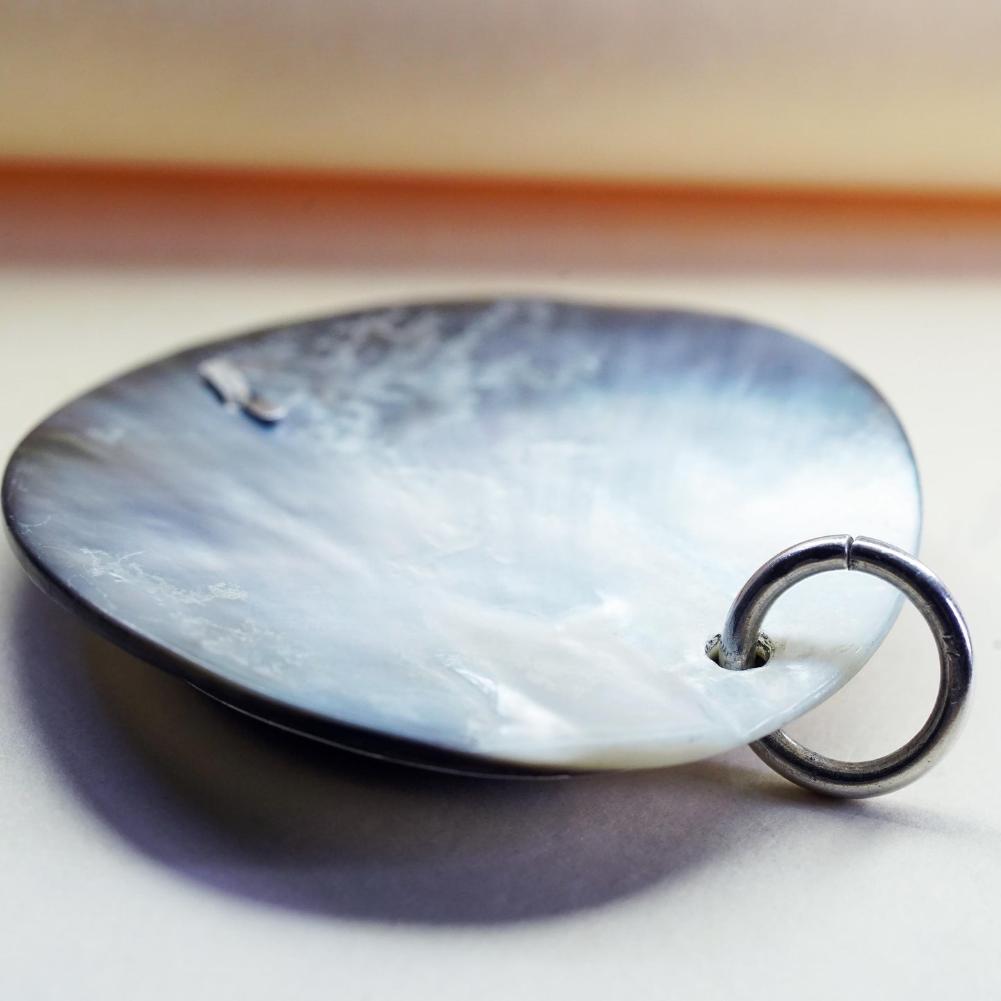 Vintage sterling 925 silver handmade circle spiral pendant with abalone