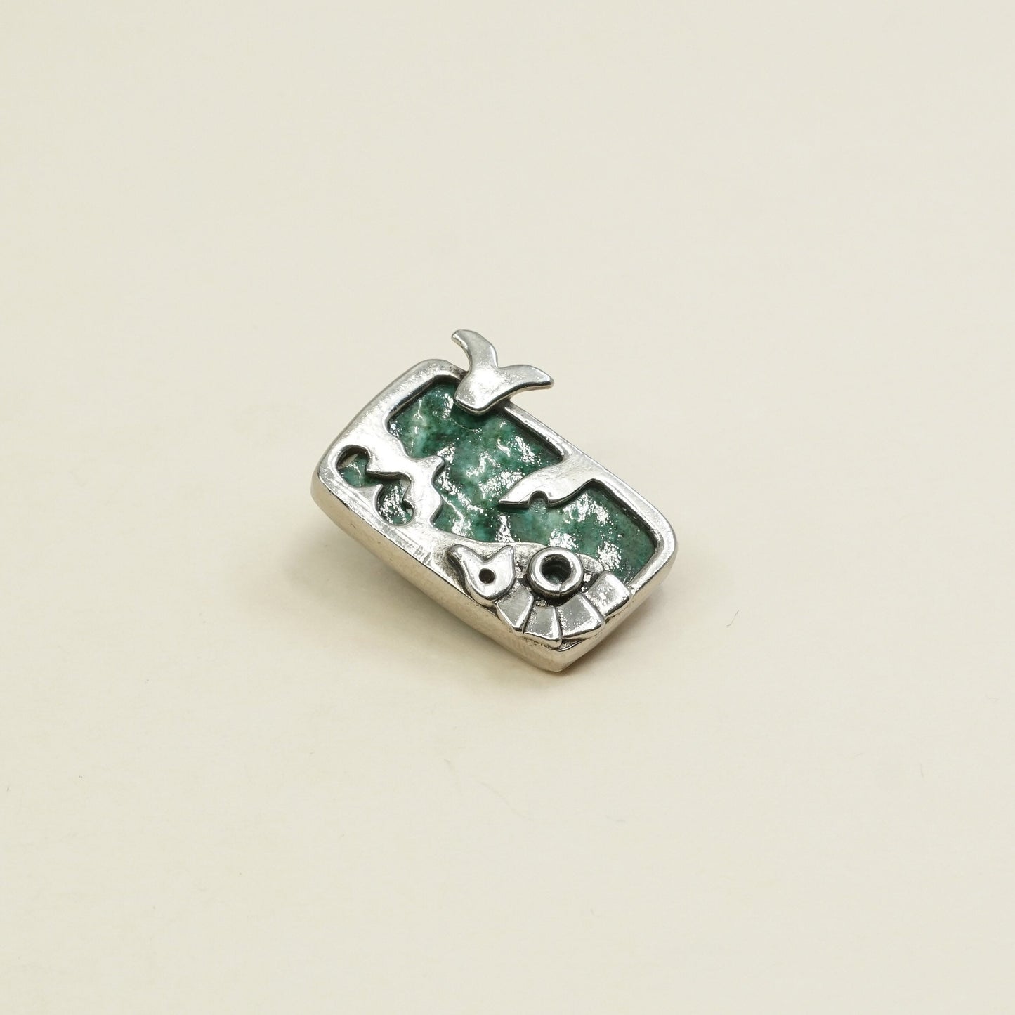 Native American handmade 925 Sterling silver earrings w/ green enamel n bird