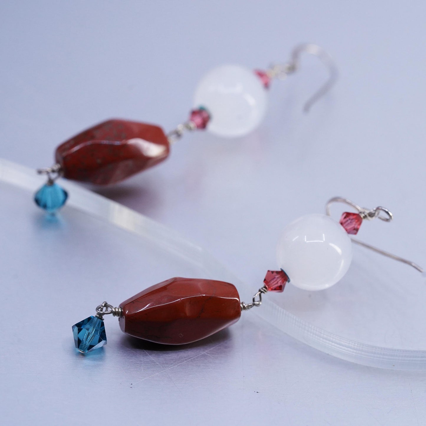 Vintage Sterling Silver Handmade Earrings, 925 Silver Hook with Jasper nuggets