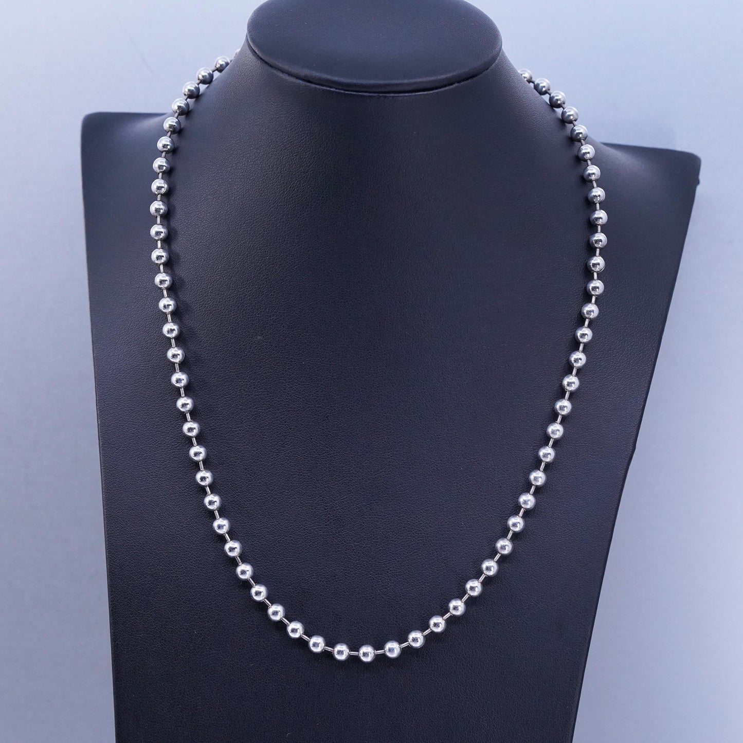 20” 5mm, vintage Sterling 925 silver handmade bead chain necklace