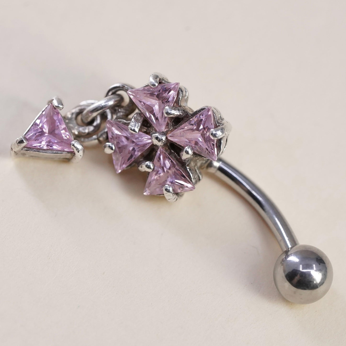 925 Sterling Silver Pink CZ Belly Button Ring Dangle Navel Piercing Body