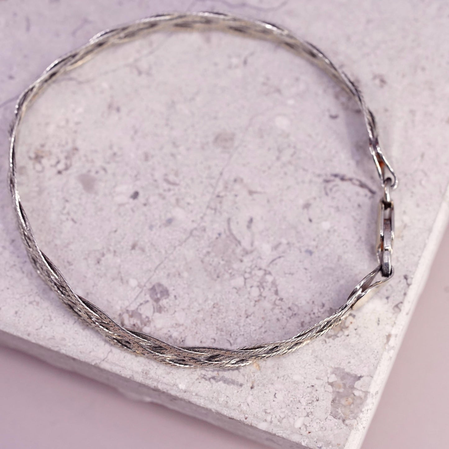 7.5", gold plated Sterling silver bracelet, 925 woven braided herringbone chain