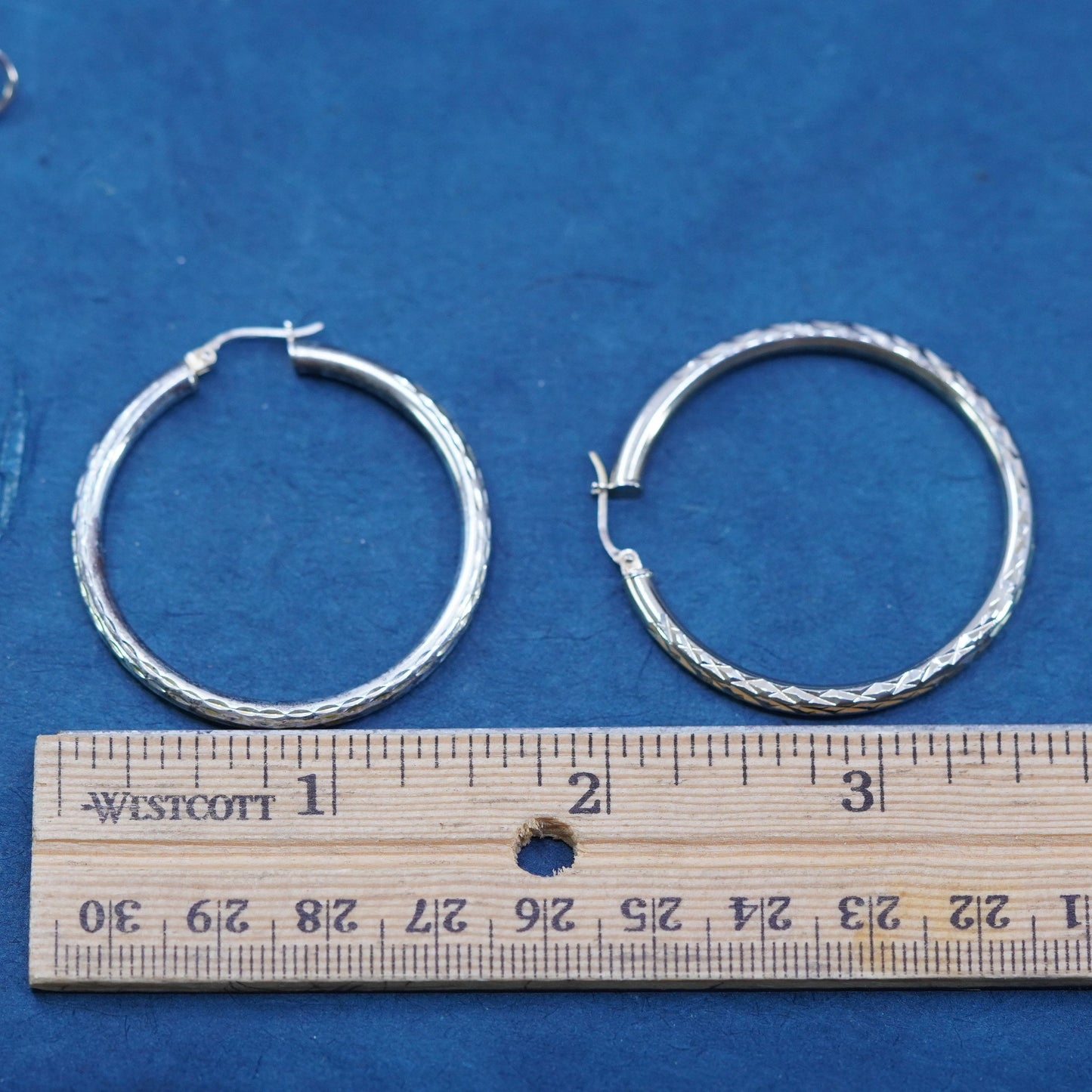 1.5”, Sterling silver handmade earrings, puffy 925 silver hoops with texture