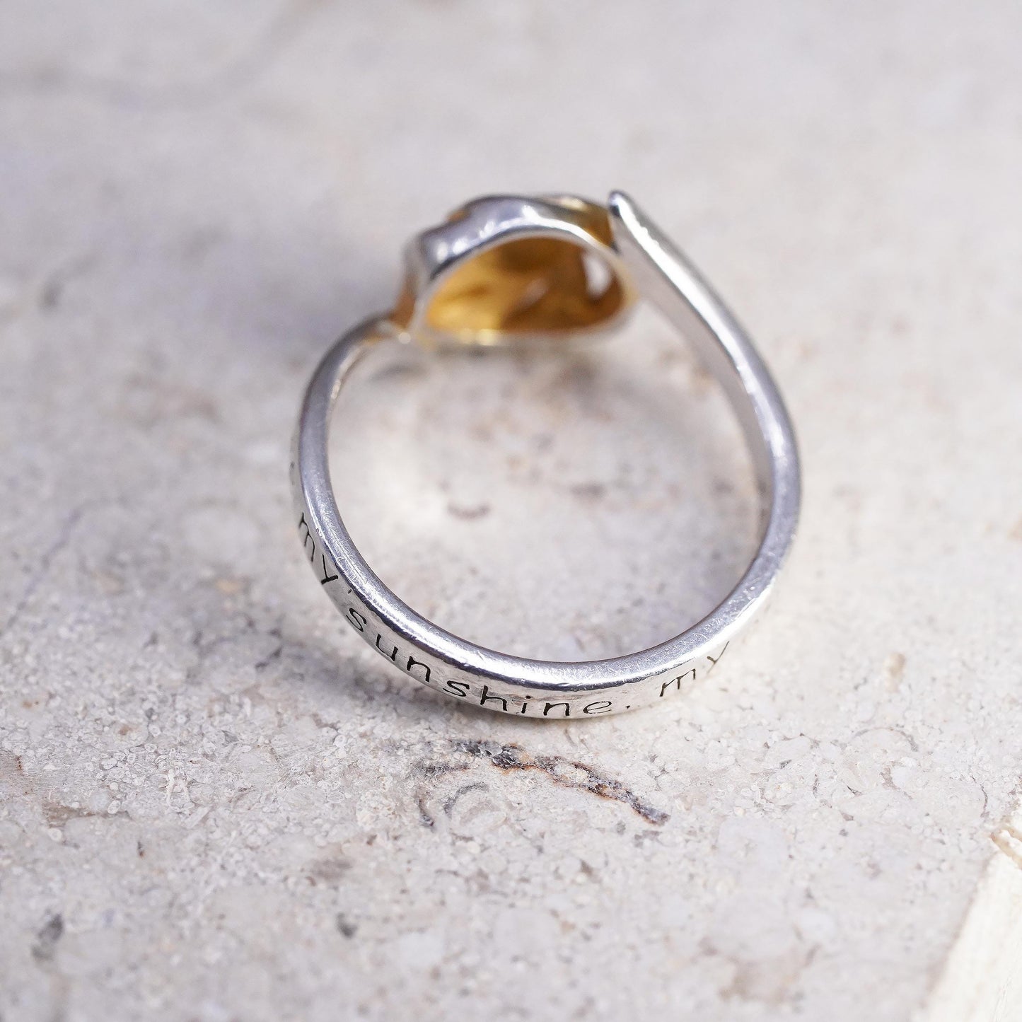 Size 4, vintage Sterling silver ring, 925 sun band “you are mine sunshine only