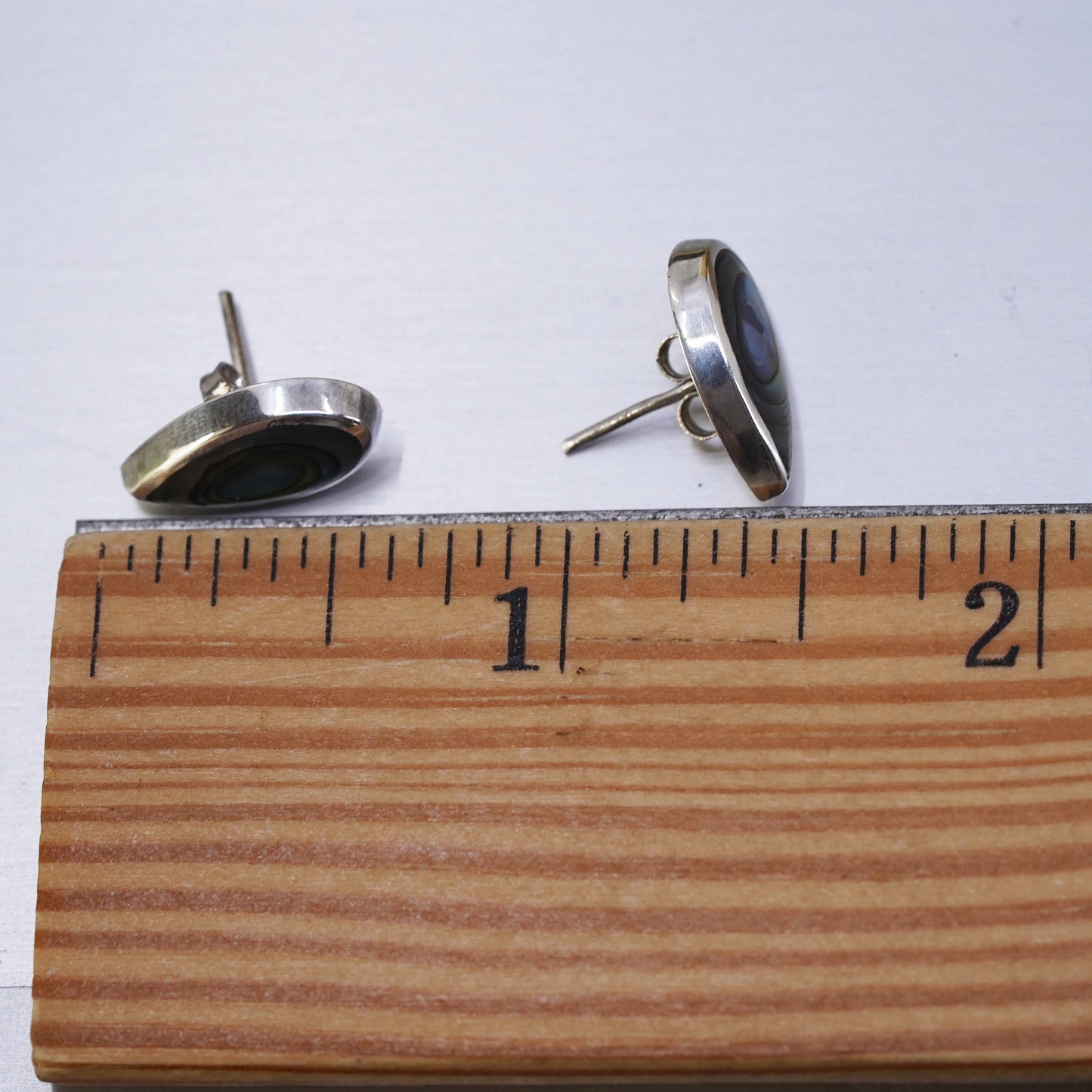 veg Mexican Sterling Silver handmade Earrings, 925 teardrop studs with abalone