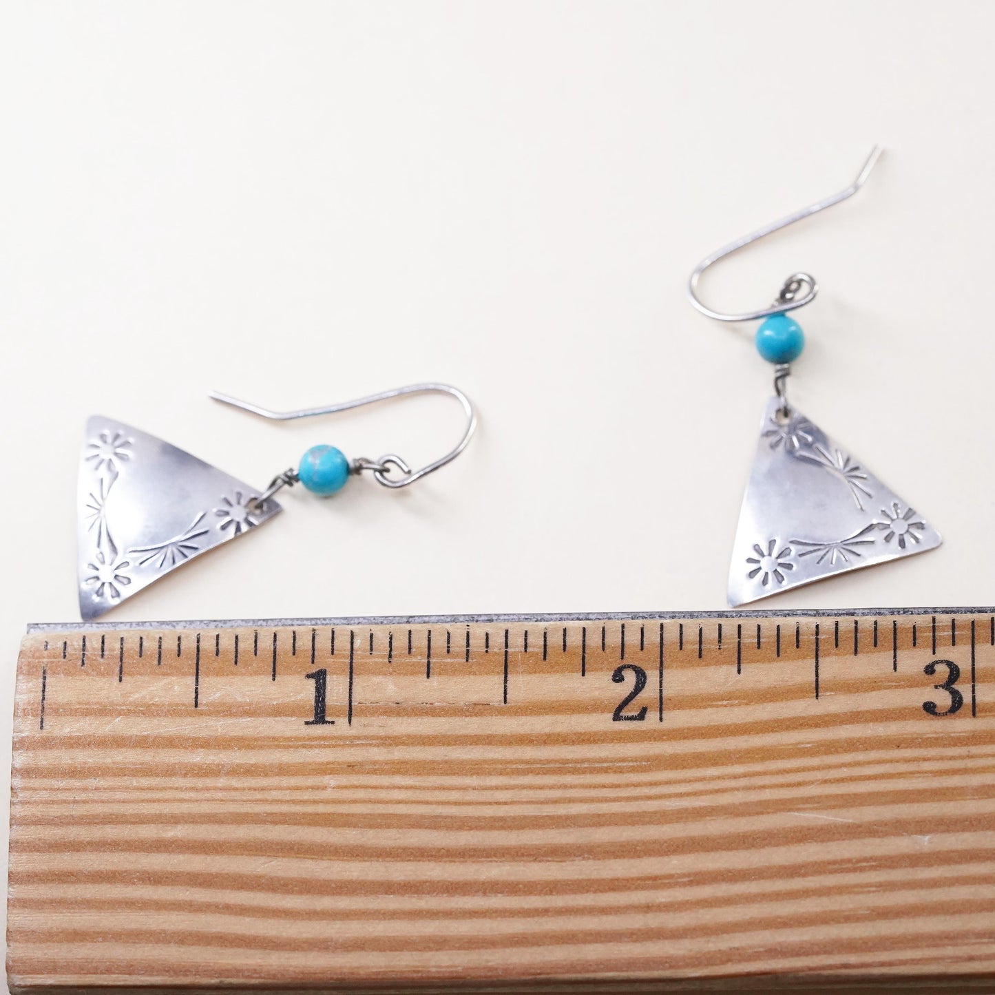 Southwestern sterling silver 925 handmade triangular earrings turquoise beads