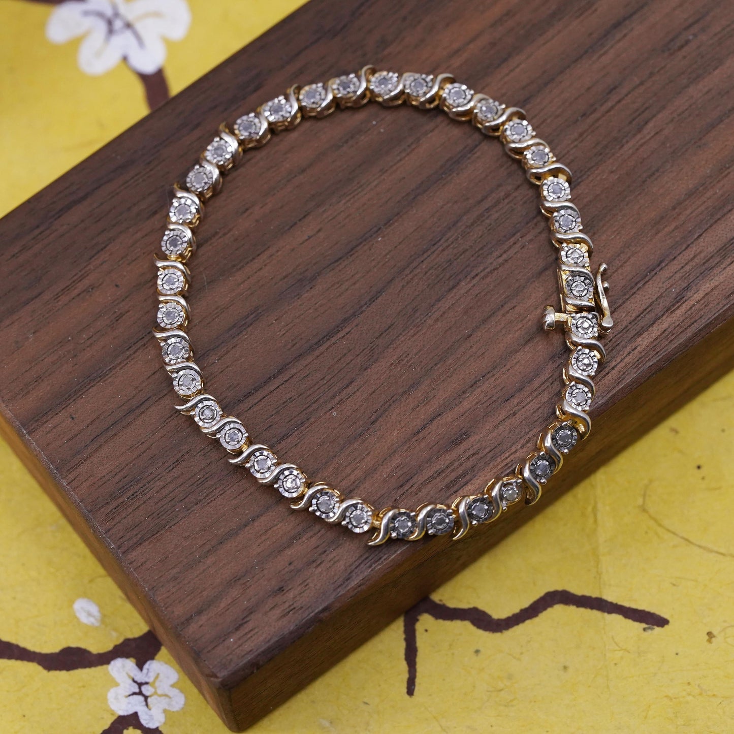 7", vermeil yellow gold Sterling silver tennis bracelet, 925 genuine diamond