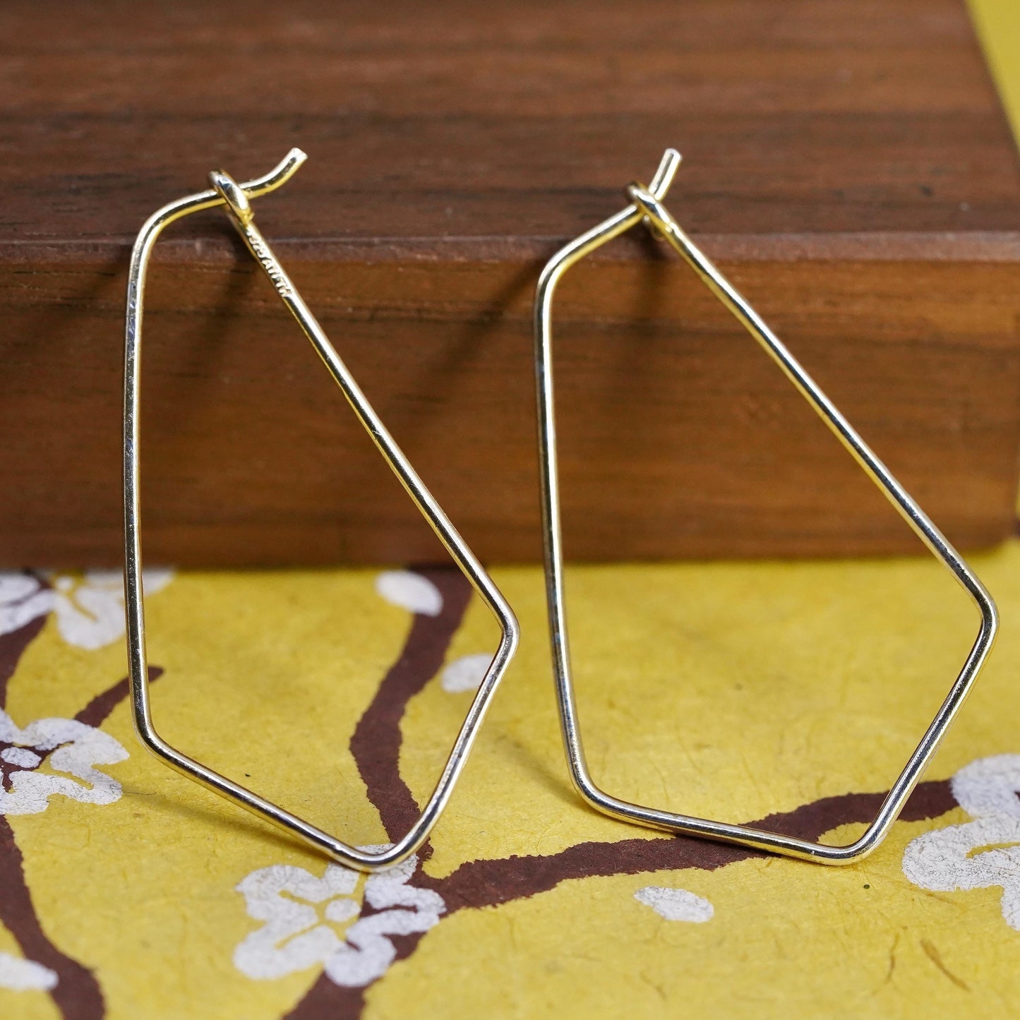 1.5", VTG vermeil gold plated Sterling silver handmade earrings, 925 edgy hoops