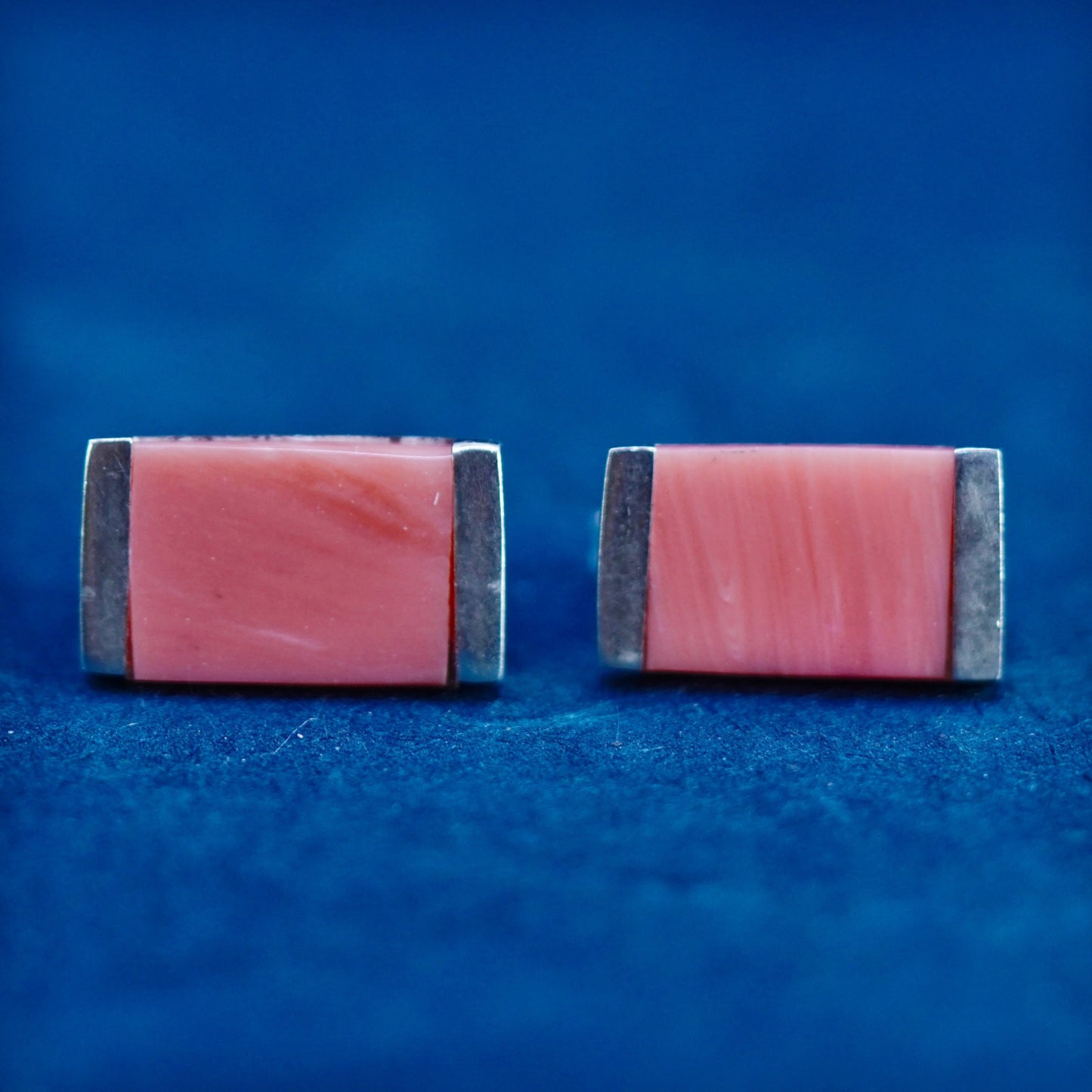 sterling silver handmade earrings, 925 rectangular studs with orange jasper