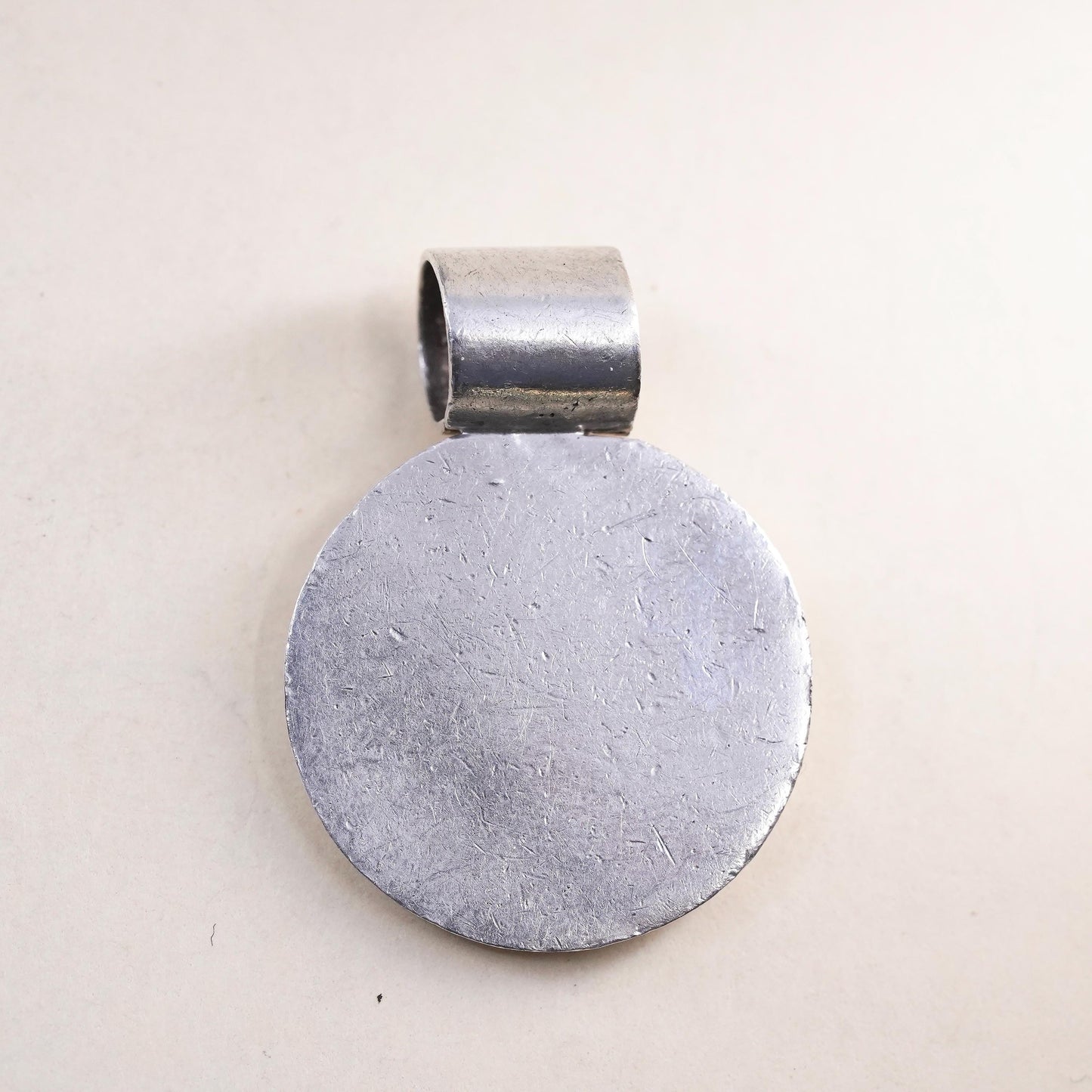 Mexican Sterling silver handmade circle pendant, 925 name monogram, CDT