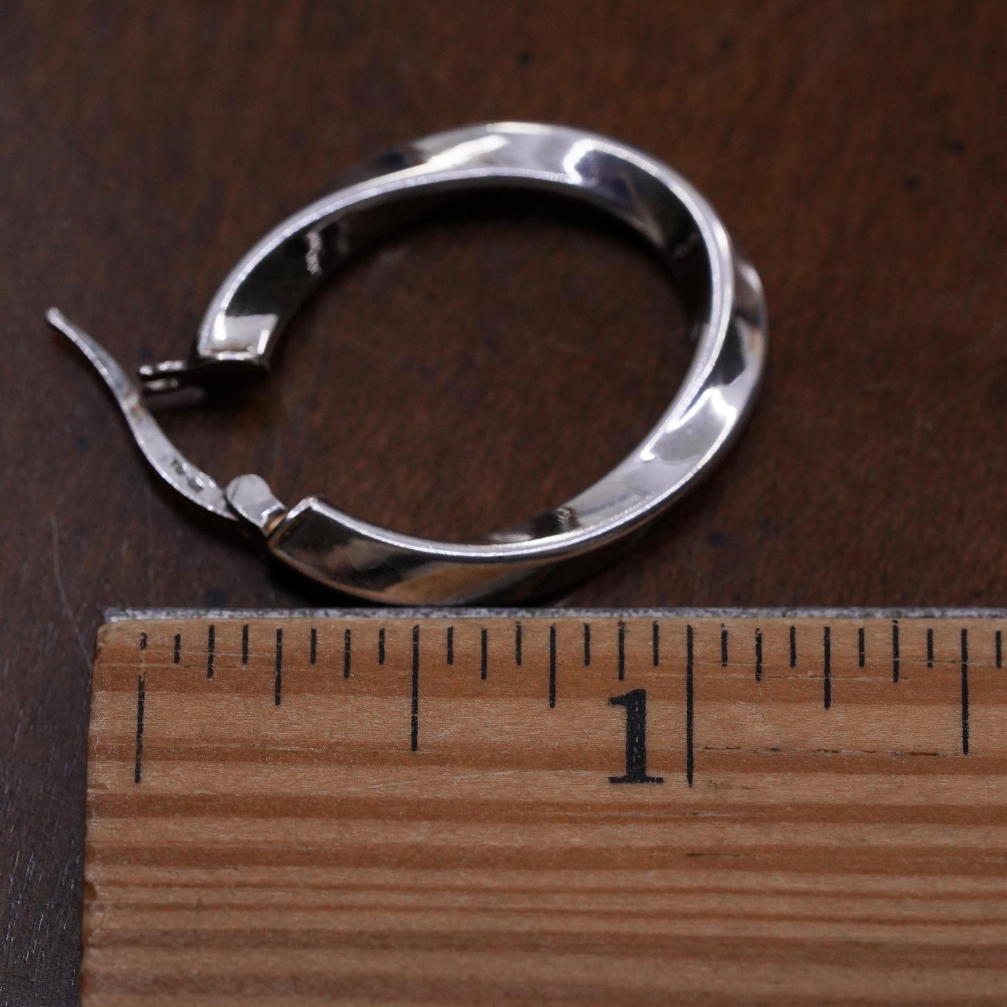 1.25", Vintage sterling silver loop single earring, primitive twisted hoop