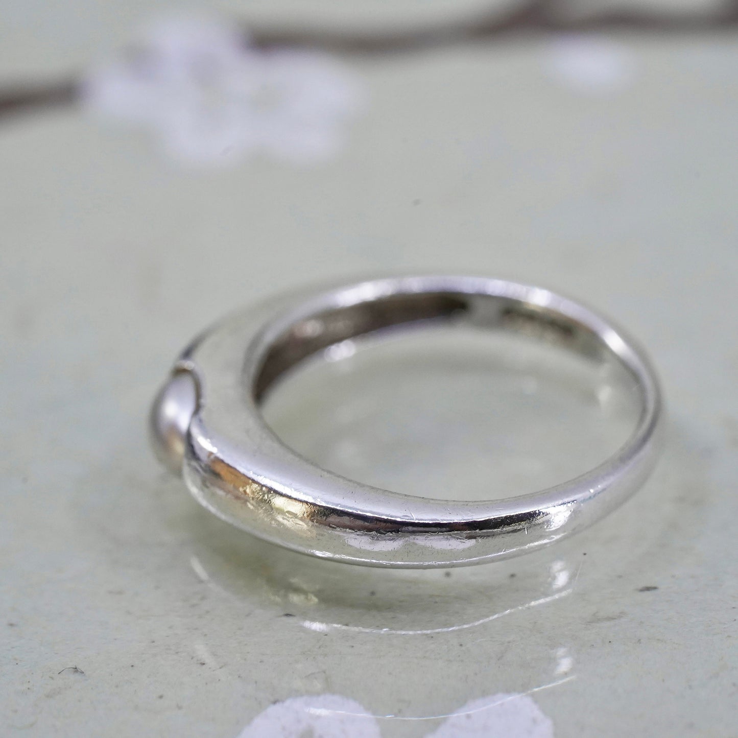 Size 5, vintage sterling 925 silver handmade ring band with pearl, modernist