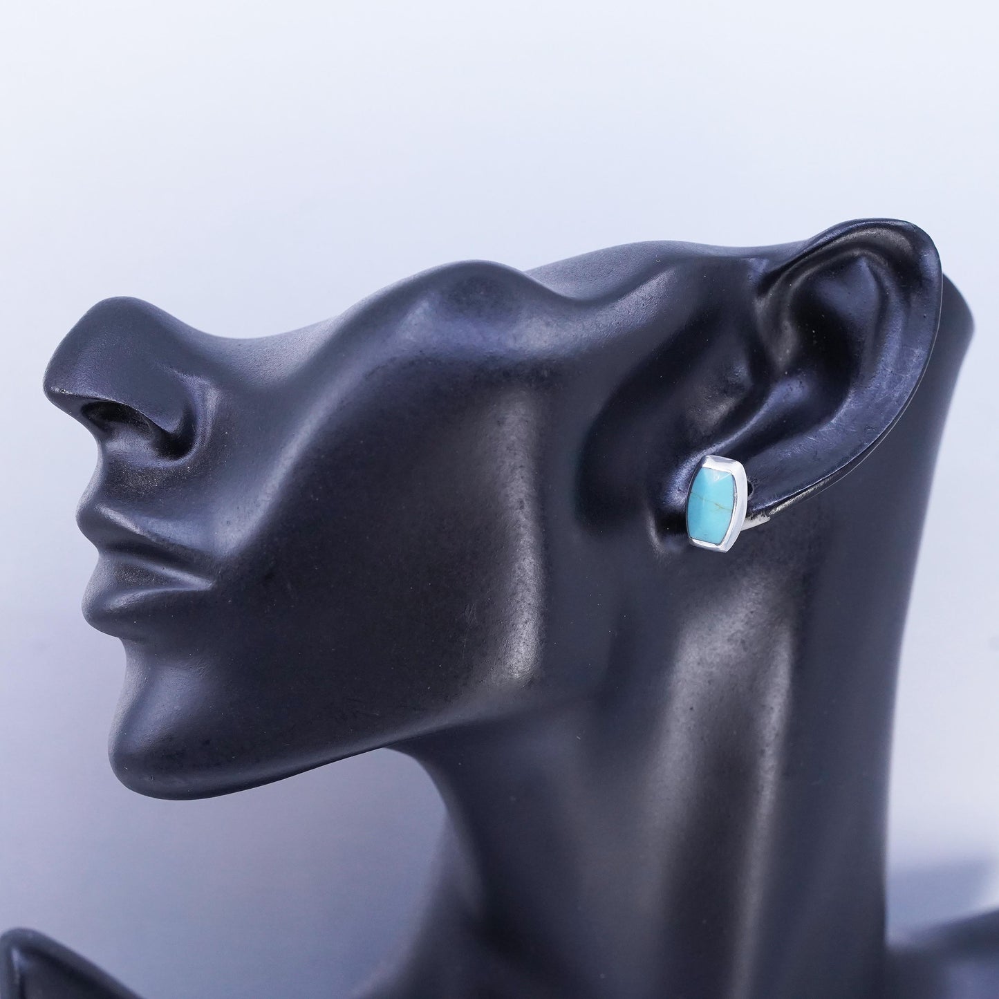 Vintage Mexican Sterling 925 silver handmade earrings, studs w/ turquoise inlay
