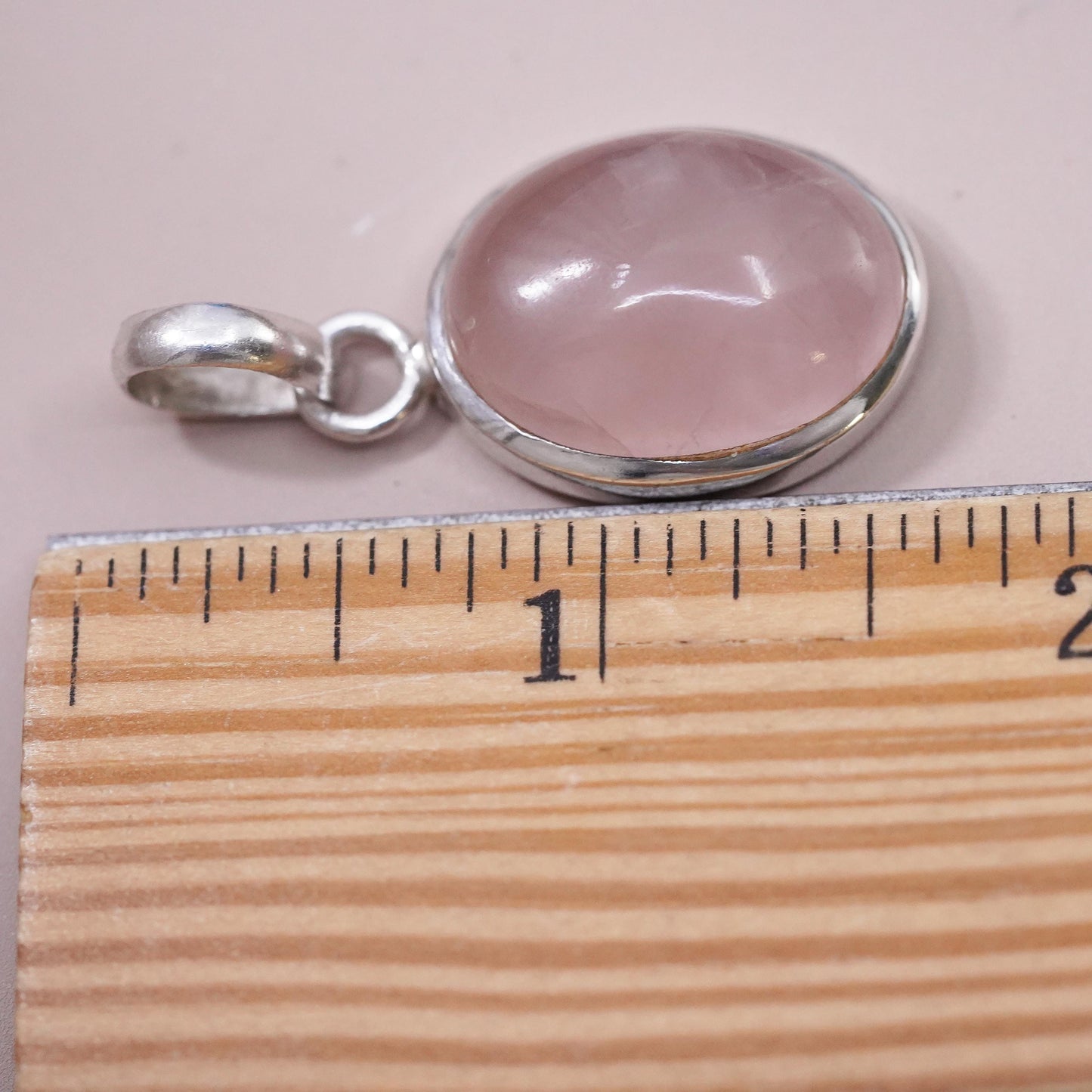 Vintage designer Sajen sterling silver 925 handmade pendant rose pink Quartz