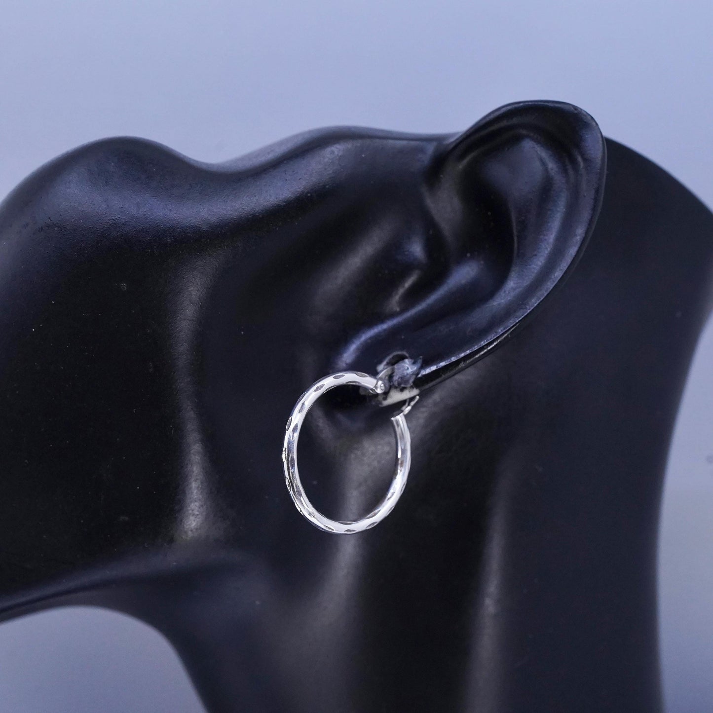 1”, vintage Sterling silver handmade earrings, textured 925 hoops