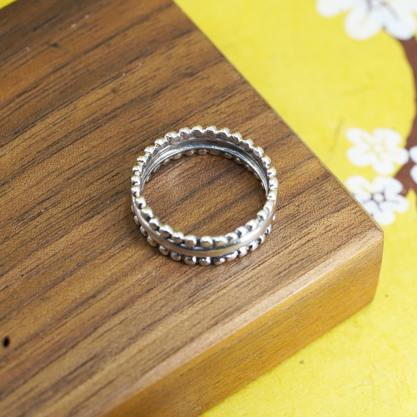 Size 8.5, Vintage Sterling silver stackable handmade ring, 925 band with beads