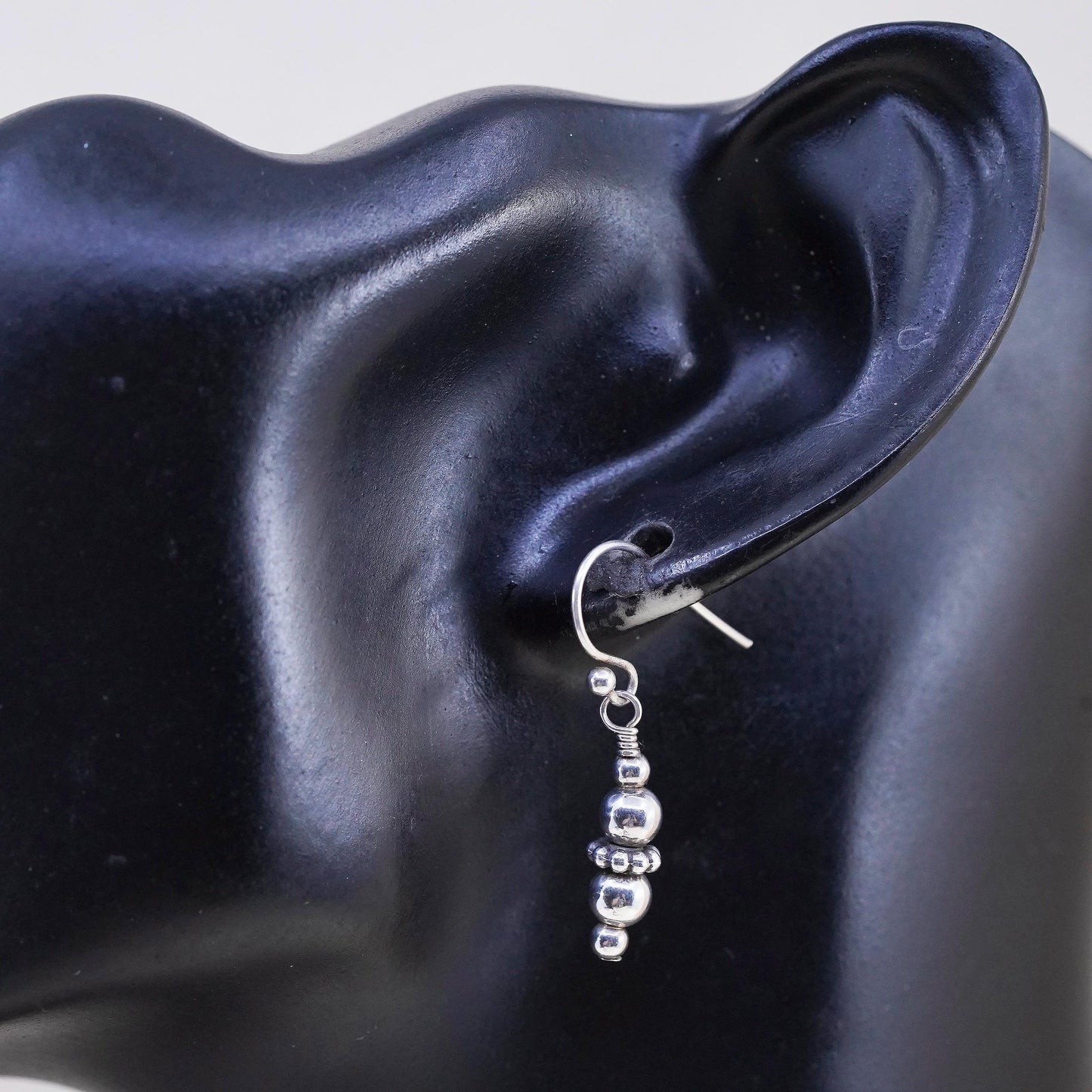 Vintage sterling silver handmade earrings, 925 beads dangles