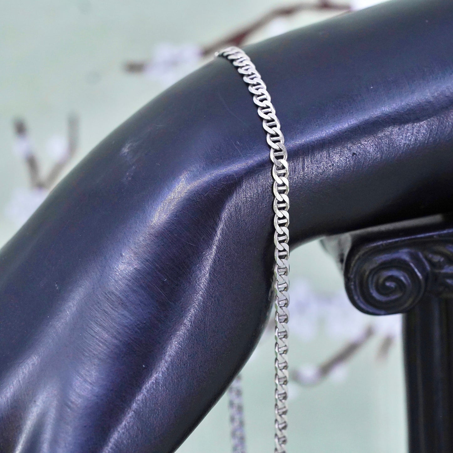 10.25" 4mm, Vintage Handmade sterling silver anklet, 925 curb chain