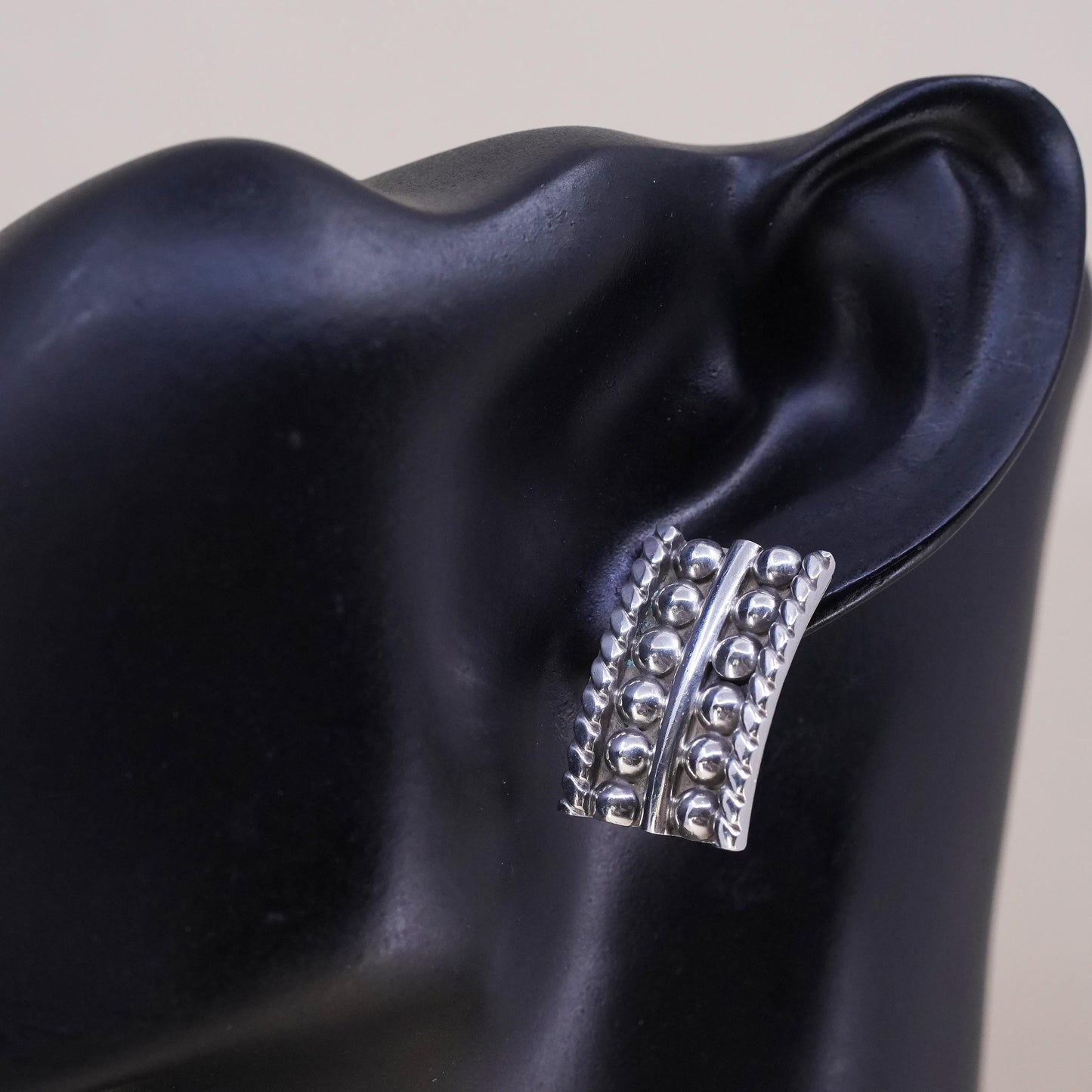 Vintage handmade single earring. Sterling 925 silver beads stud