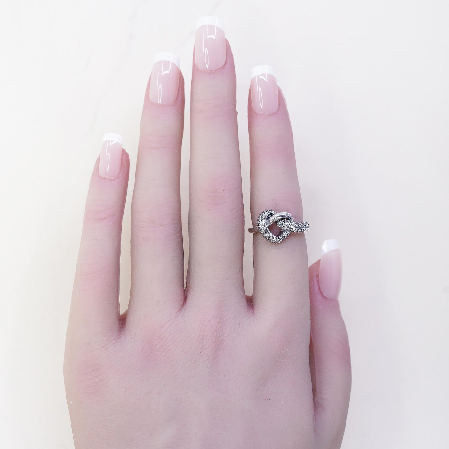 Size 4.25, VTG ALE Pandora Sterling 925 silver ring cluster cz knotted heart