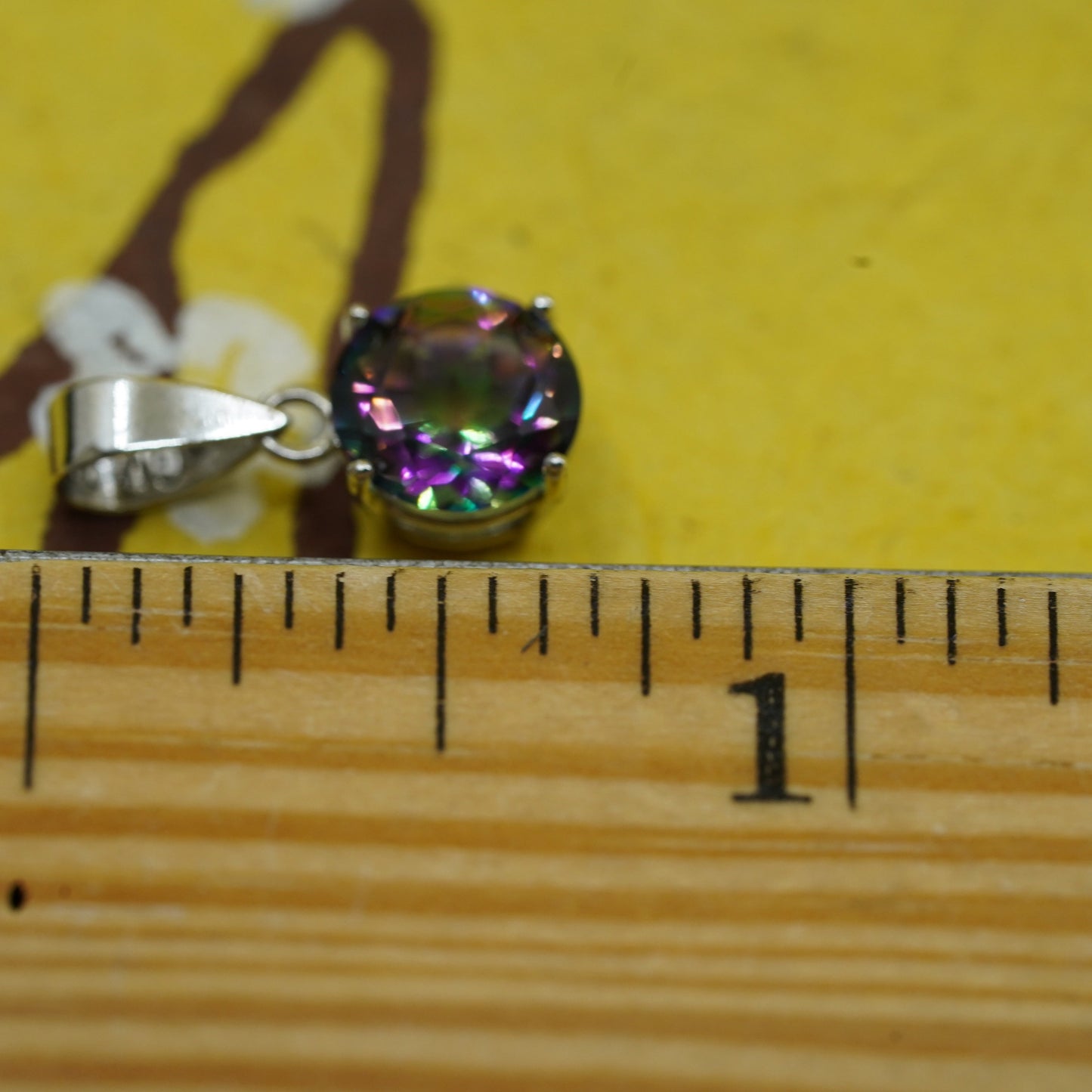 Vintage Sterling silver 925 tiny pendant with rainbow topaz
