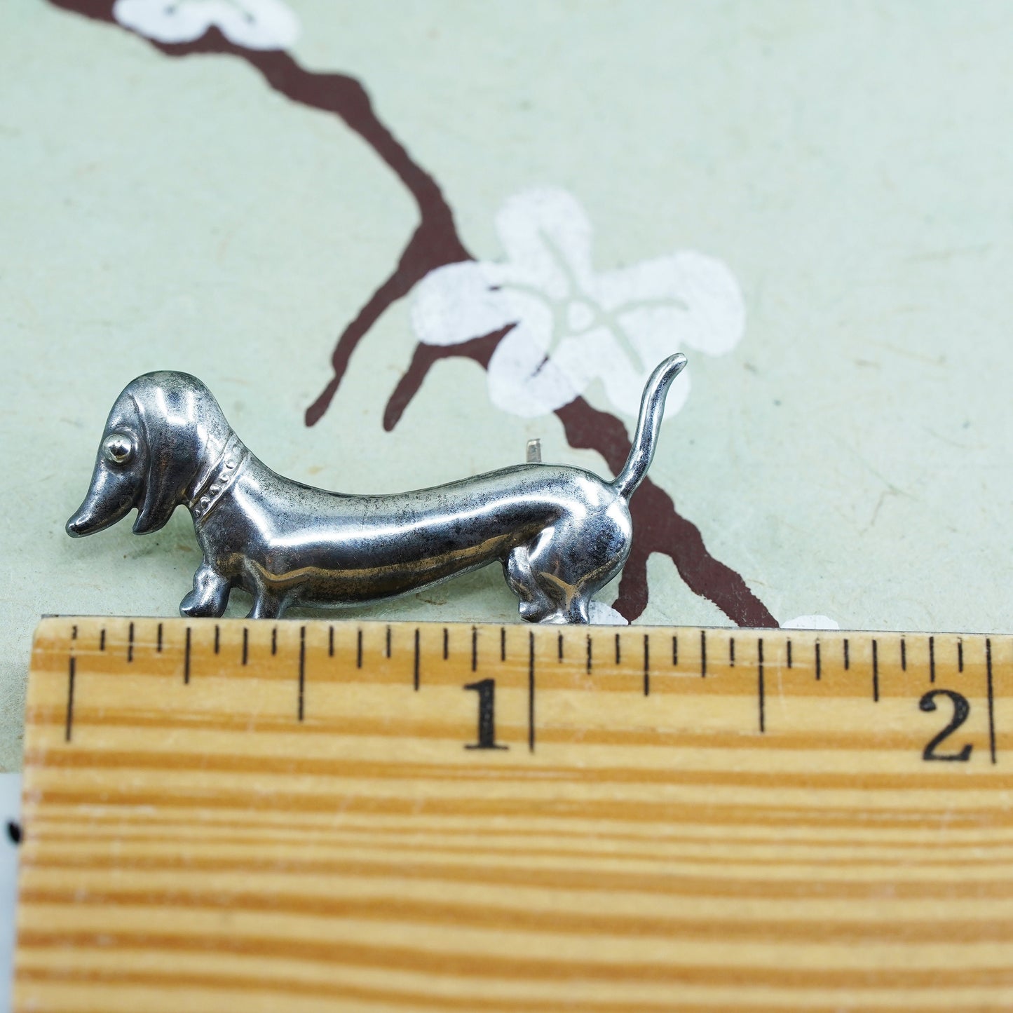 Vintage sterling silver handmade brooch, 925 dachshund dog pin