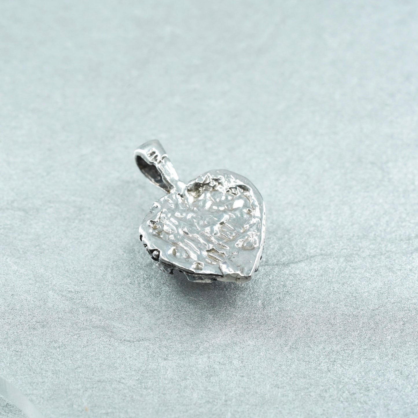 Vintage sterling 925 silver nugget textured heart charm pendant