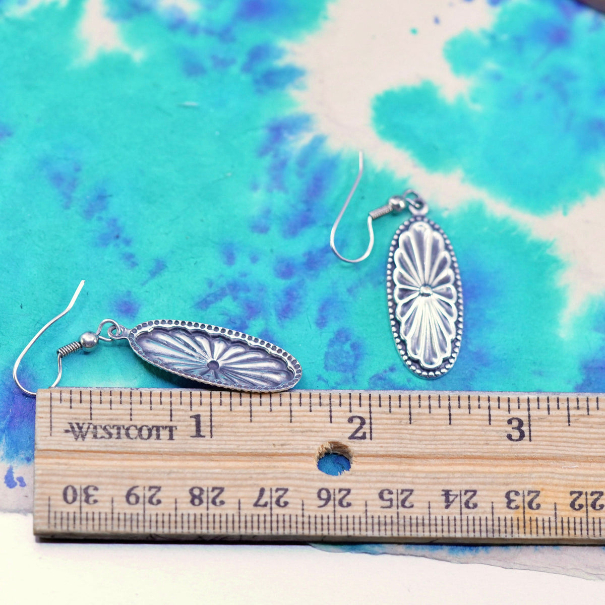 Vintage sterling silver handmade earrings, textured 925 oval drops