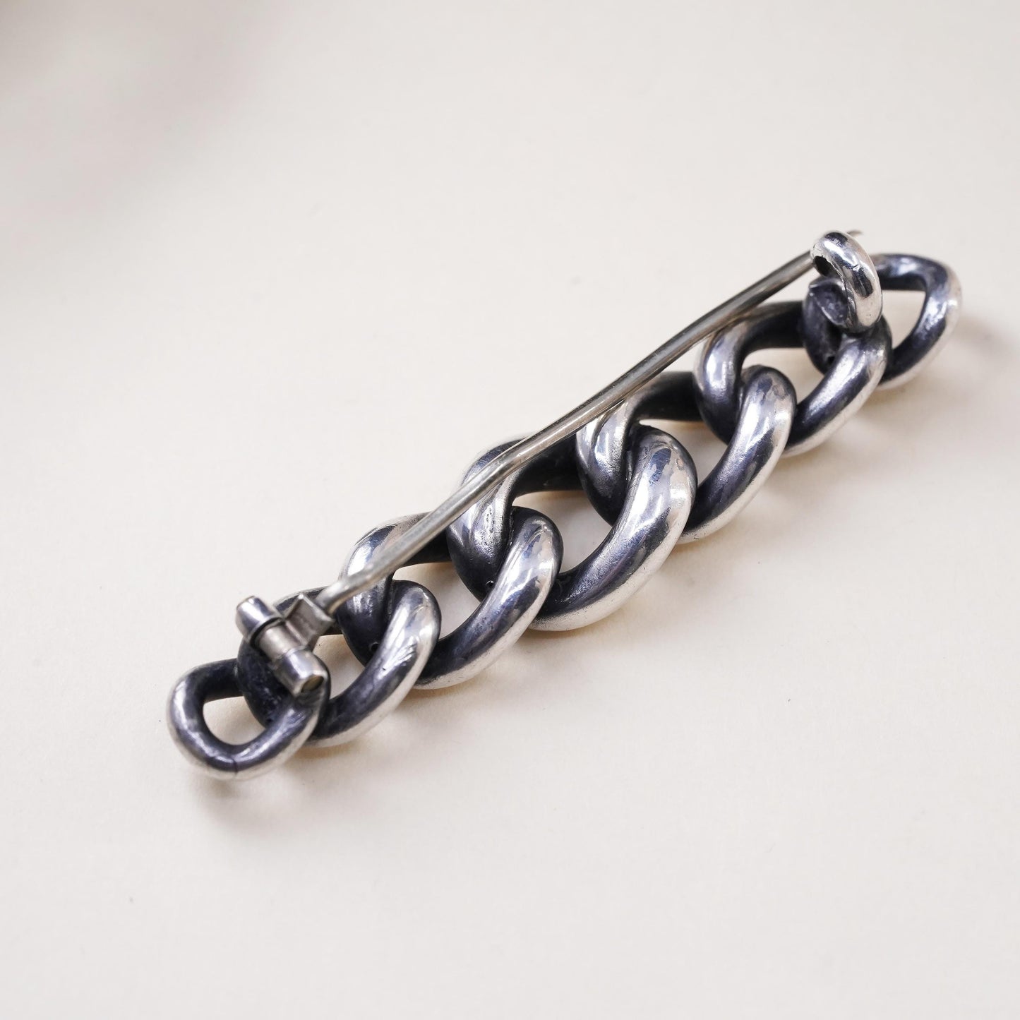 Vintage Sterling silver Handmade brooch, 925 chain bar pin
