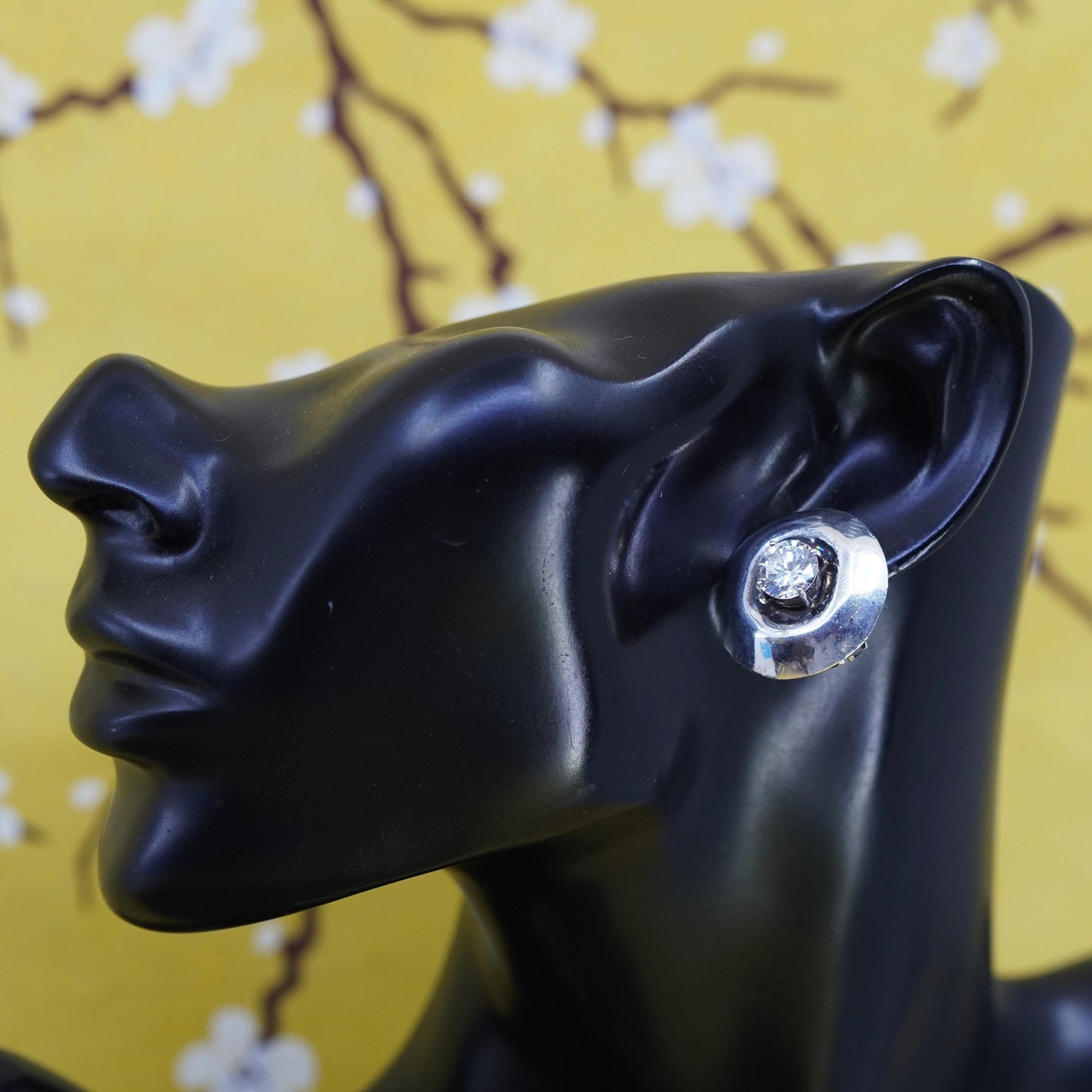 vintage Sterling silver clear round crystal studs, cz earrings