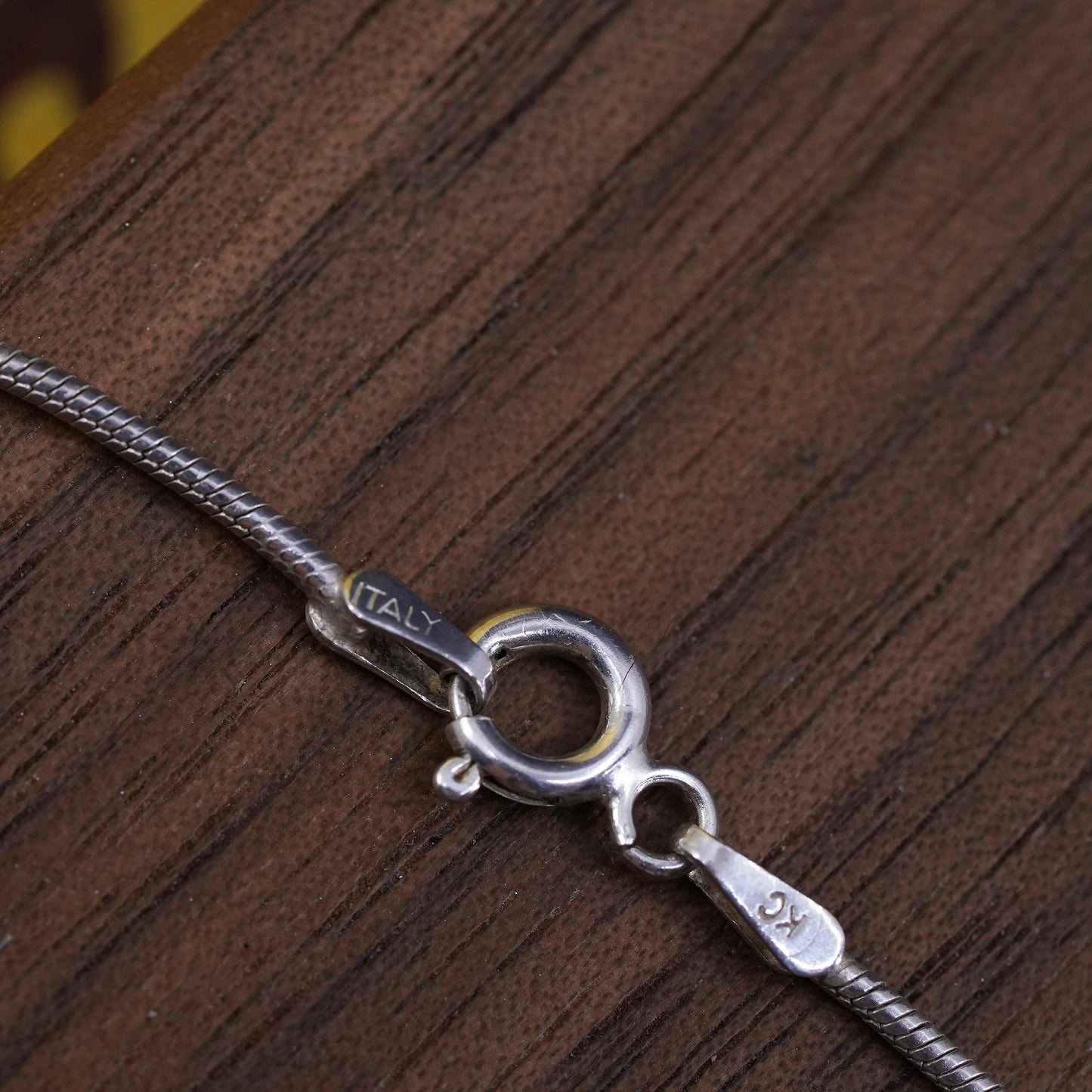 18", vintage Sterling silver necklace, Italy 925 square snake chain 4mm beads