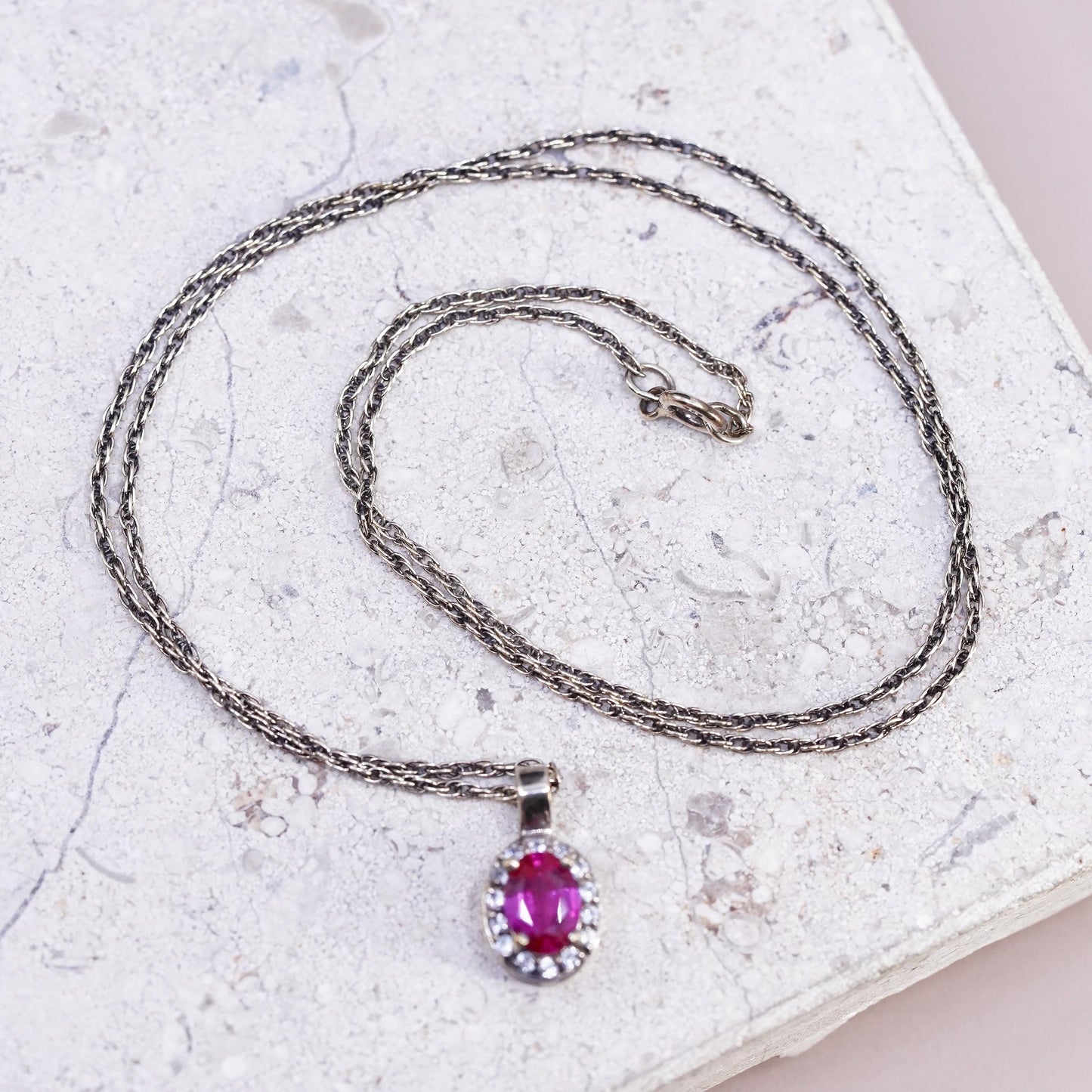 18", Stauer vermeil yellow gold Sterling 925 silver rope necklace ruby pendant
