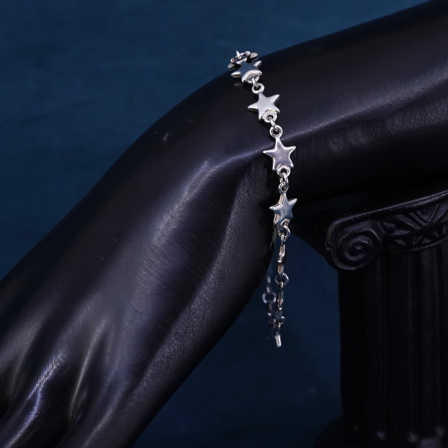 7.25", vintage Sterling silver handmade bracelet, 925 star link chain