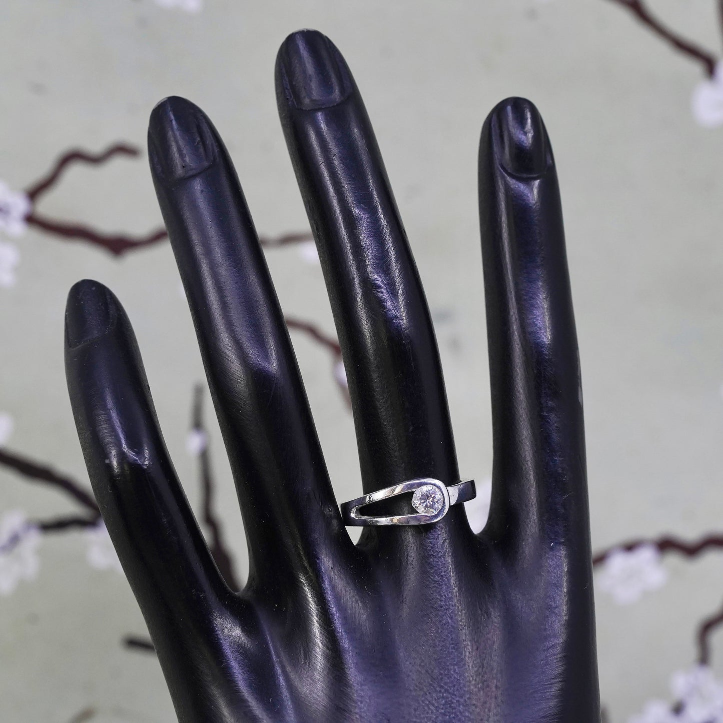 Size 8, Vintage sterling silver handmade ring, engagement ring with cz