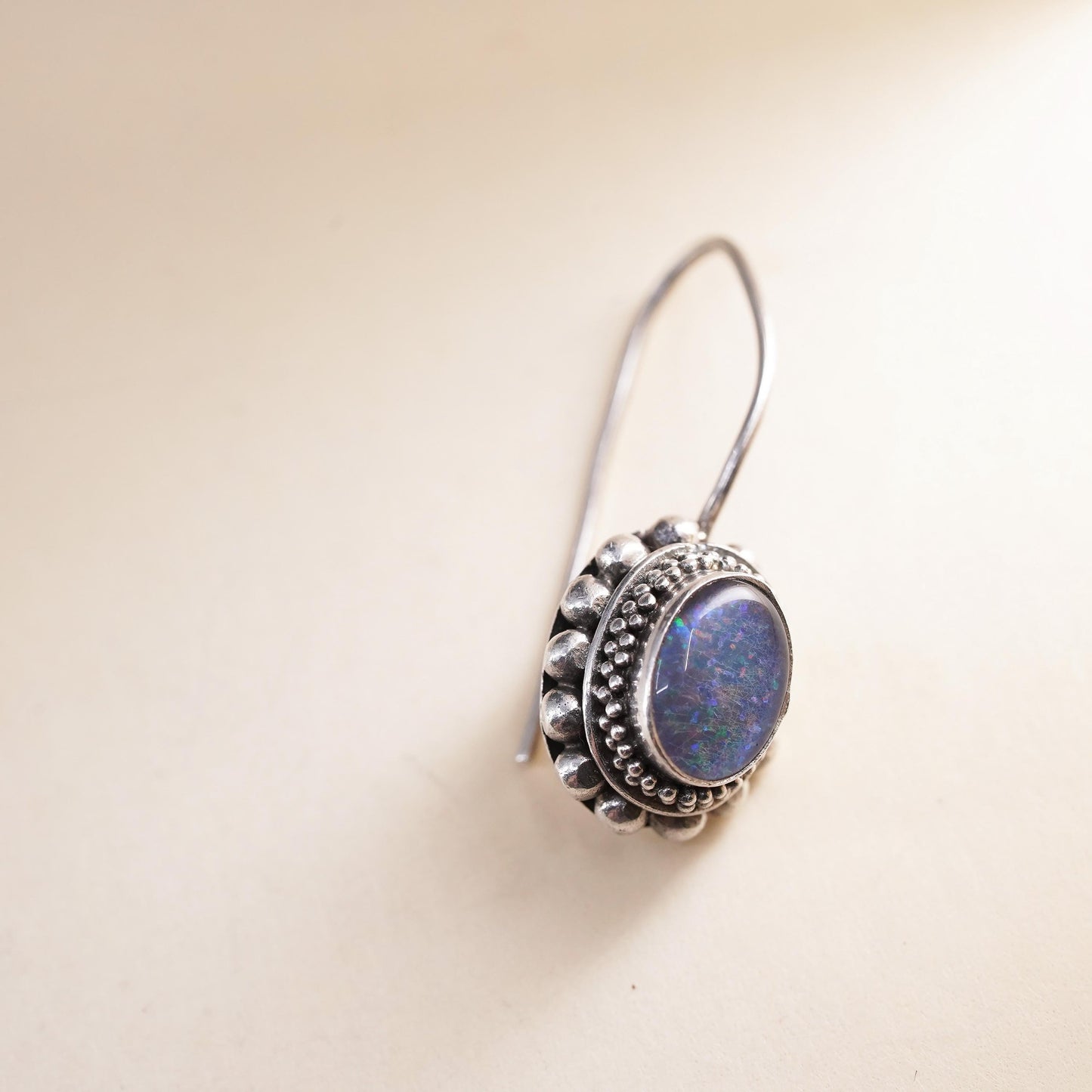 Vintage Sterling 925 silver handmade single earring with oval fire opal