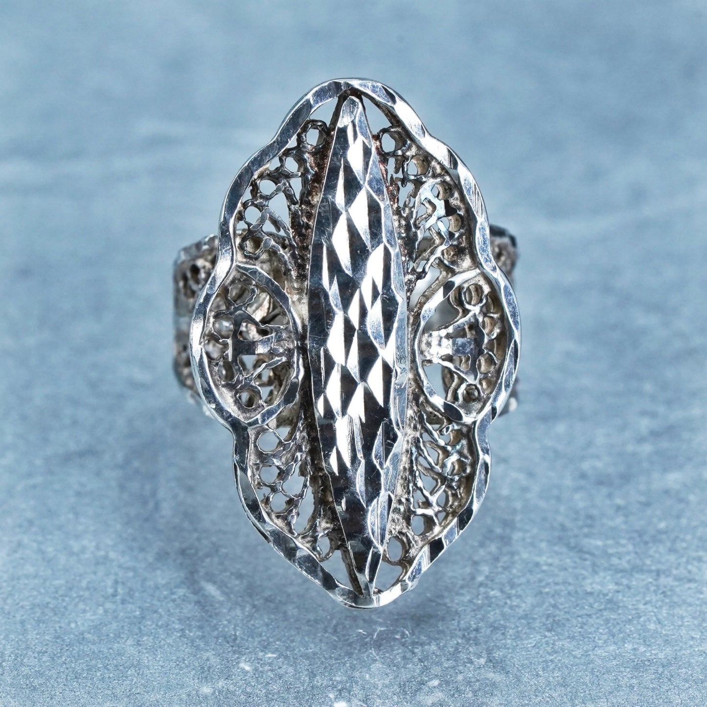 Size 5.5, vintage Sterling 925 silver handmade filigree ring