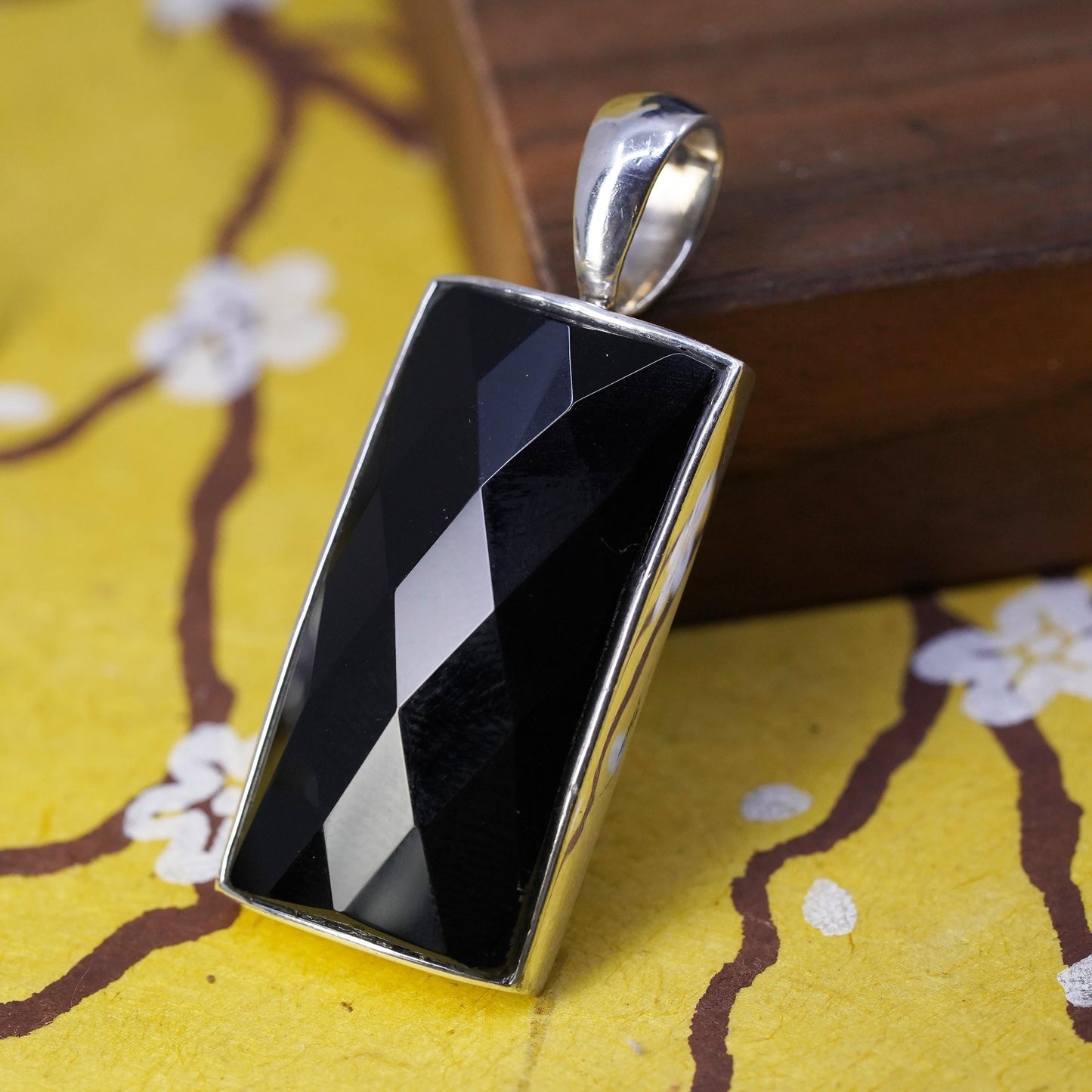 Vintage Sterling 925 silver handmade pendant with checkerboard obsidian
