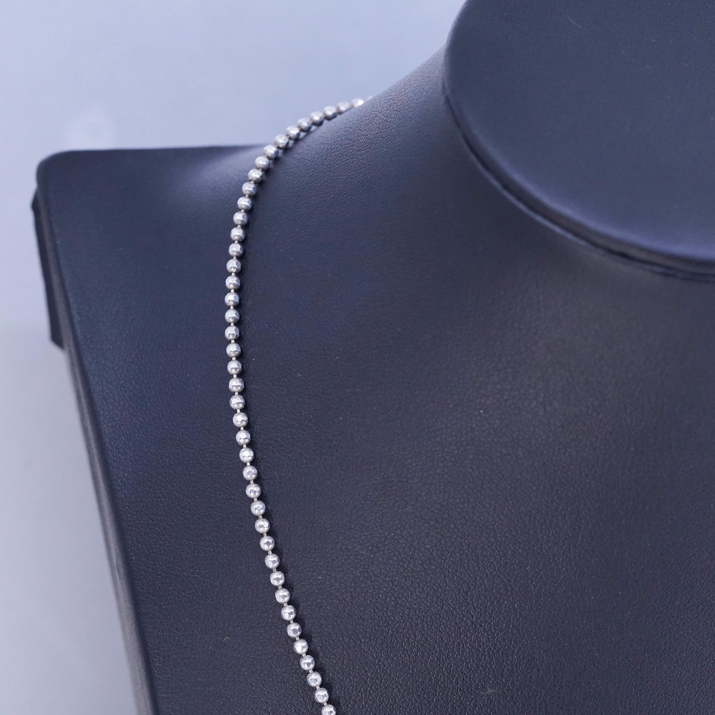 18” 1.6mm, vintage Italian Sterling 925 silver bead chain necklace