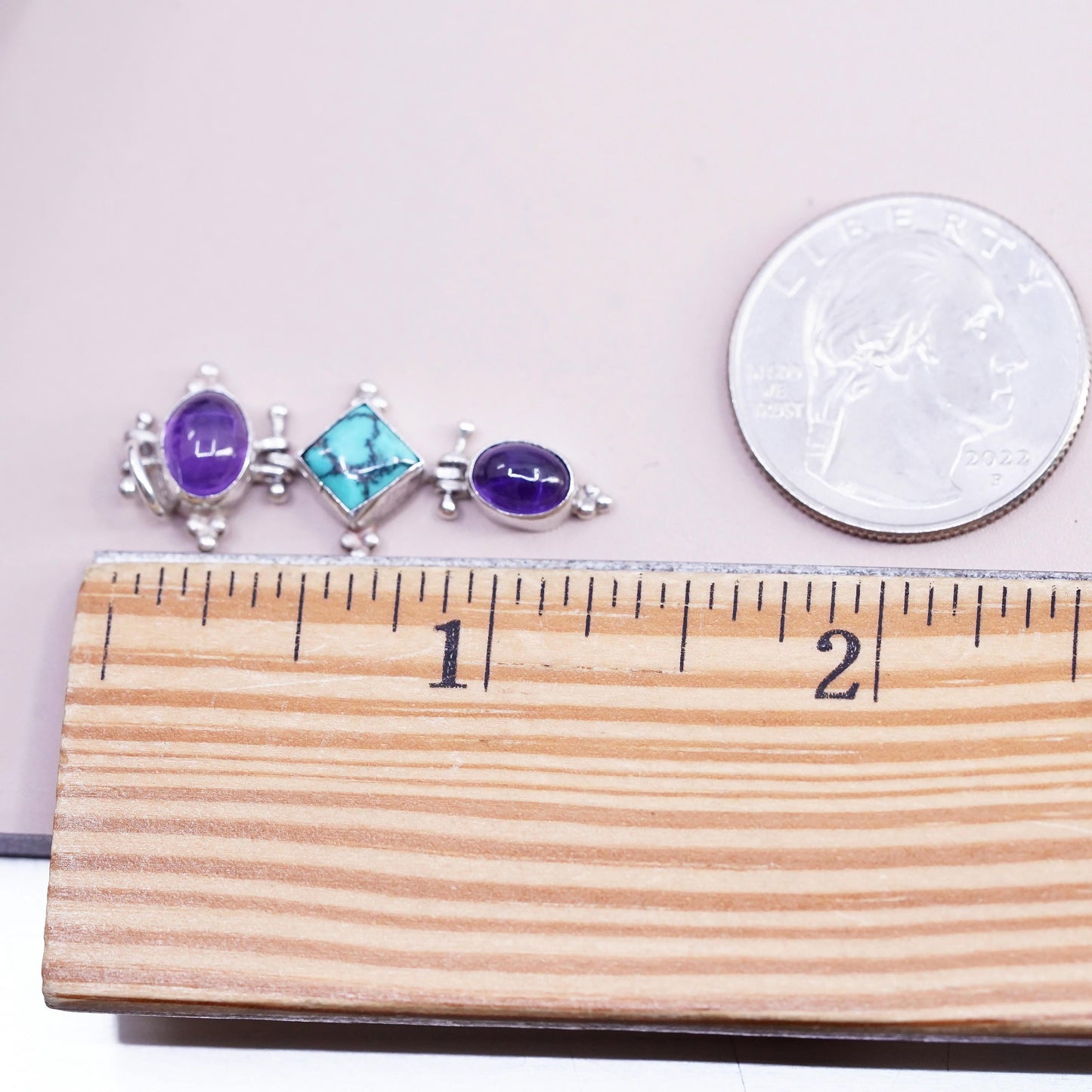 Vintage Sterling silver handmade pendant, 925 turquoise amethyst charm
