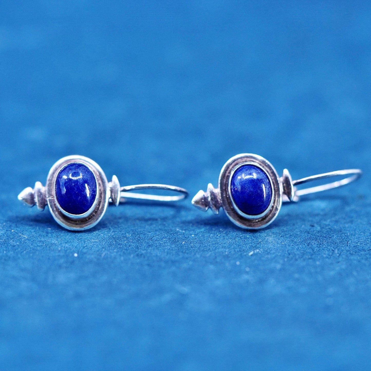 Vintage Sterling 925 silver handmade earrings with oval lapis lazuli