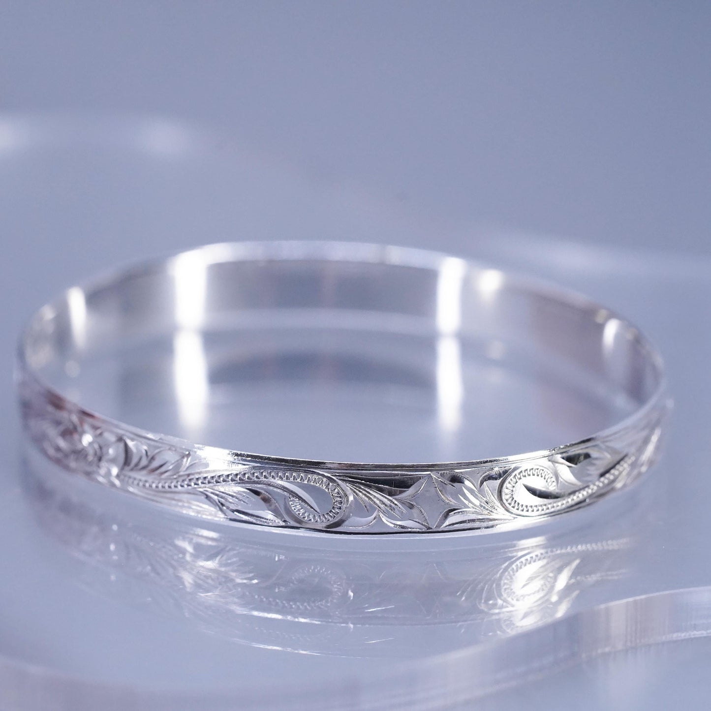 7.5”, Sterling 925 silver bracelet, textured bangle with Odinn lord of frenzy