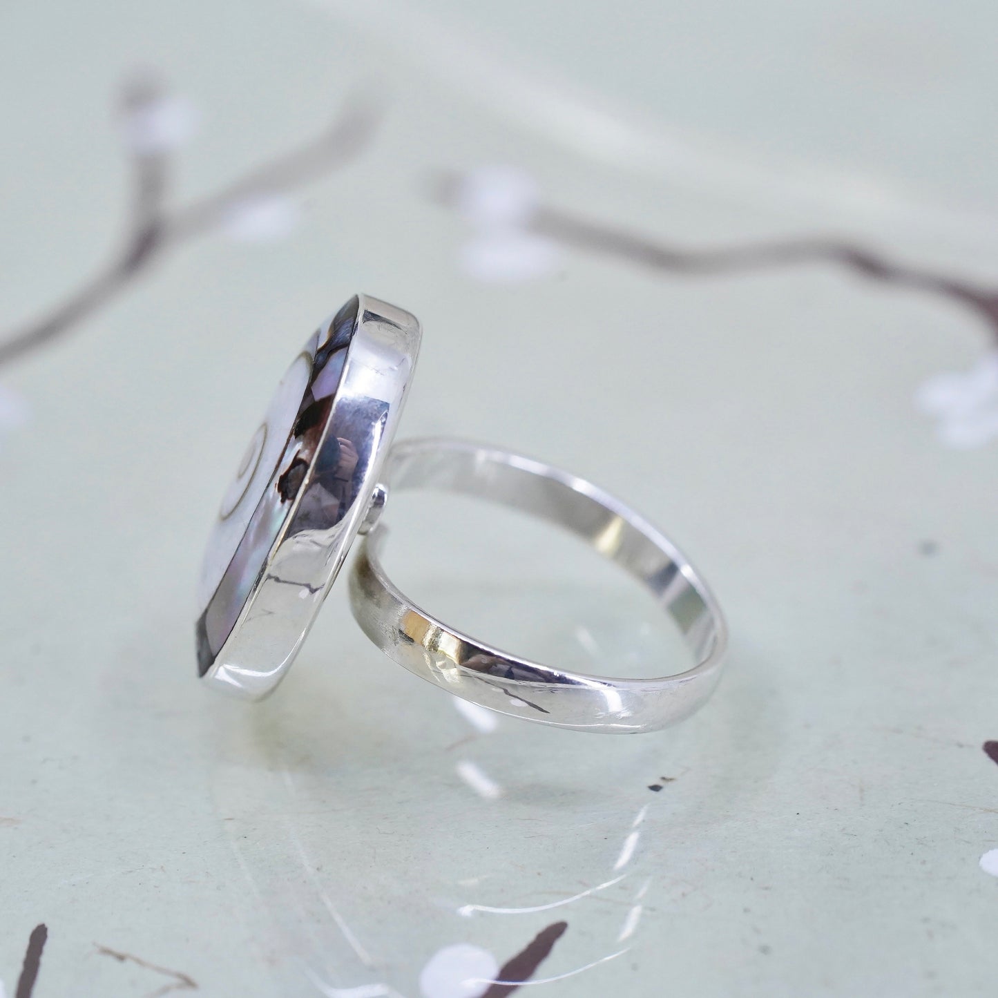 Size 7, Vintage sterling silver ring, handmade 925 band shiva eye snail shell