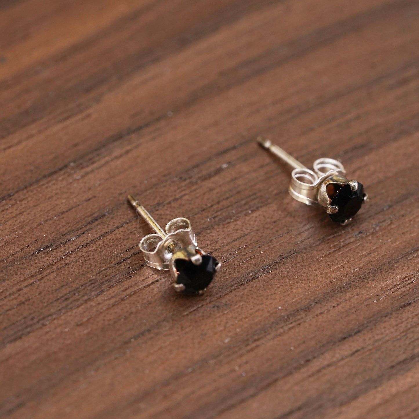Vintage Sterling silver handmade earrings, 925 obsidian studs