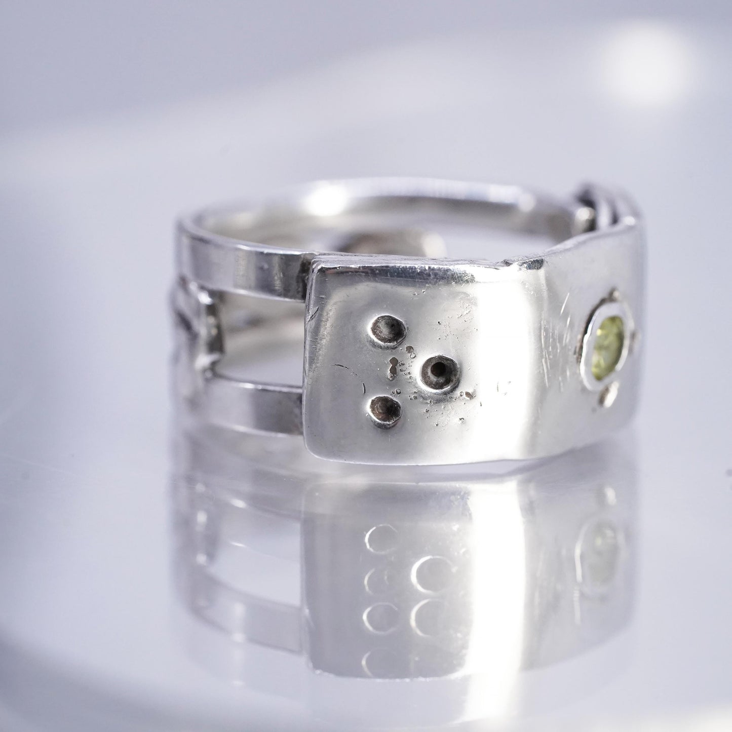 size 10.5, Vintage Sterling Silver Handmade Ring, 925 statement Band w/ peridot