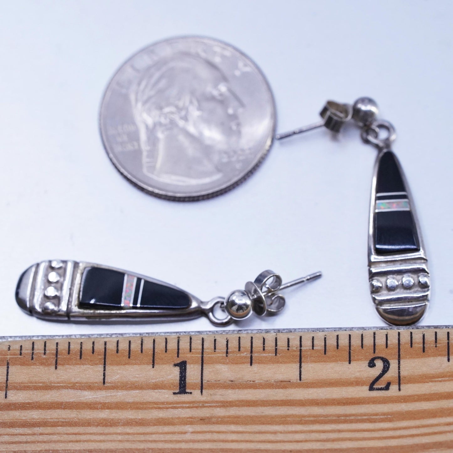 Native American Navajo Ervin Hoskie sterling 925 silver teardrop earrings onyx