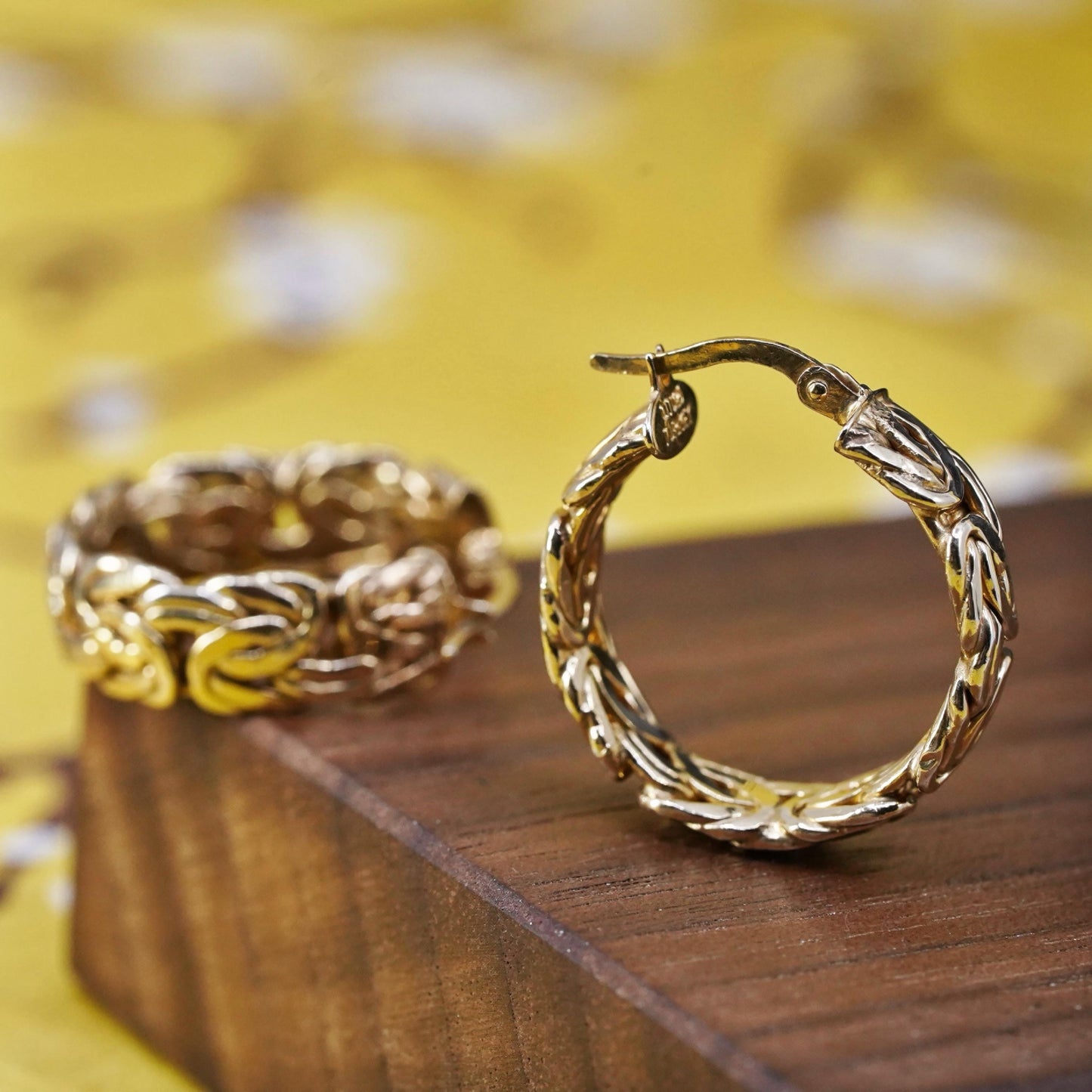 1”, turkey vermeil gold Sterling silver earrings, 925 birdcage Byzantine hoops
