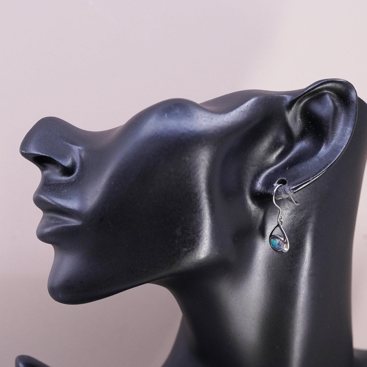 Vintage Sterling silver handmade earrings, 925 oval drops with fire opal