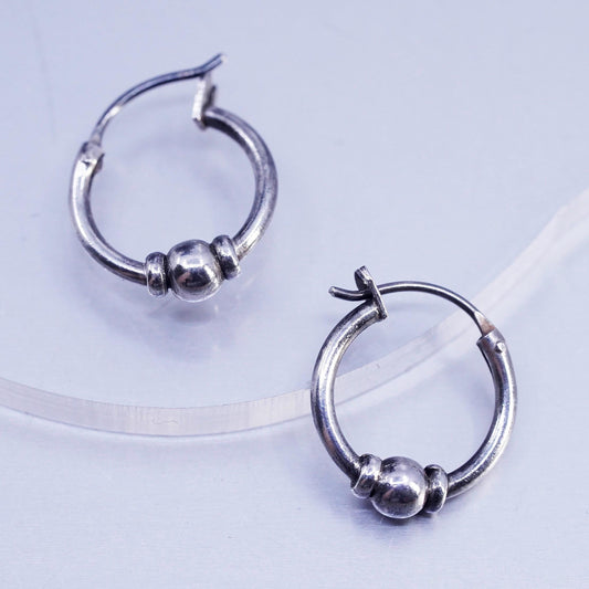 0.5", vintage Sterling silver handmade earrings, 925 hoops with bead