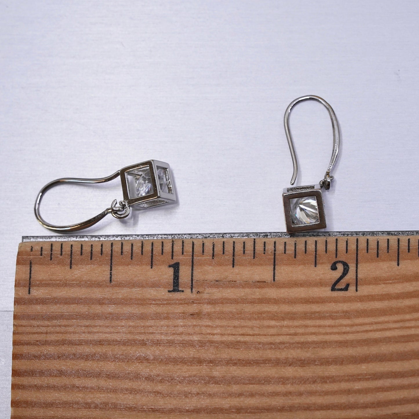 Vintage Sterling 925 silver handmade earrings with CZ cube cage dangles