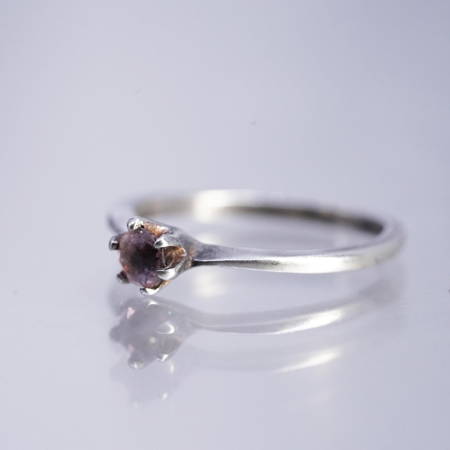 size 3.75, Vintage Sterling Silver handmade Ring, 925 stackable Ring amethyst